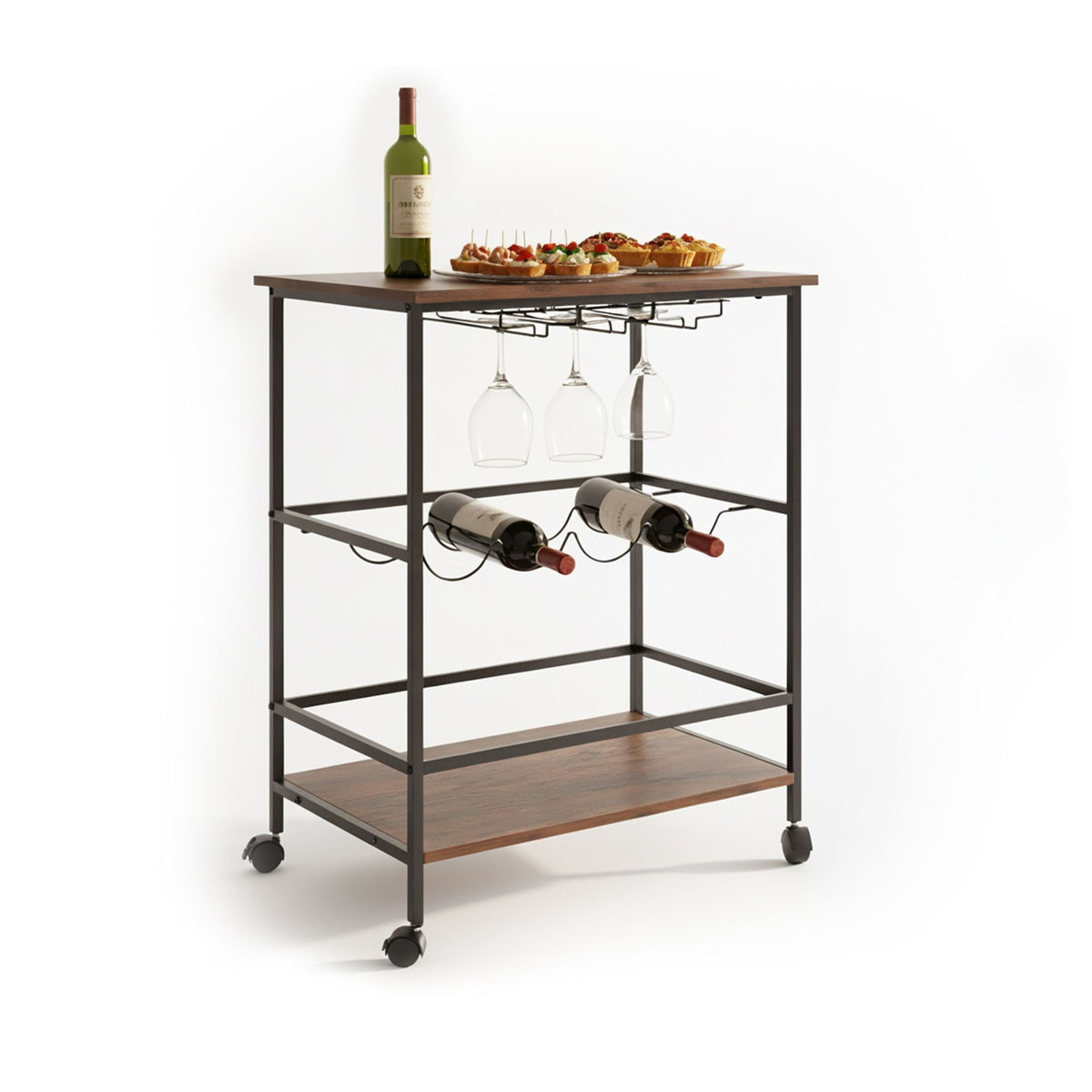Wine Trolley with Iron Frame and Swivel Castors