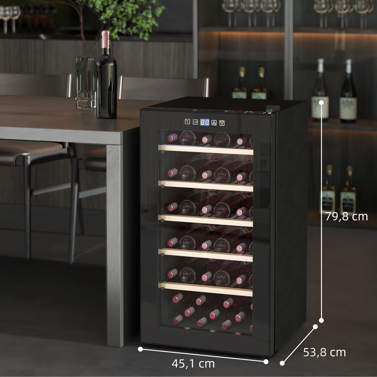 Wine fridge 41 bottles 91L 5-20? Compressor Drinks Refrigerator with Glass Door, LED Light Bottle Fridge with Touch Screen, Small Wine Cabinet Black