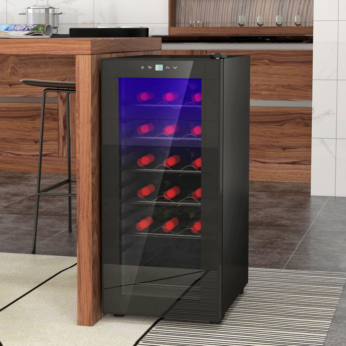 Wine fridge, compressor for 18 bottles, 50 L drinks fridge with glass door, 5-18°, bottle fridge with touch switch