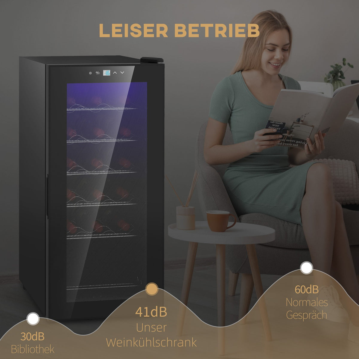 Wine fridge, compressor for 18 bottles, 50 L drinks fridge with glass door, 5-18°, bottle fridge with touch switch