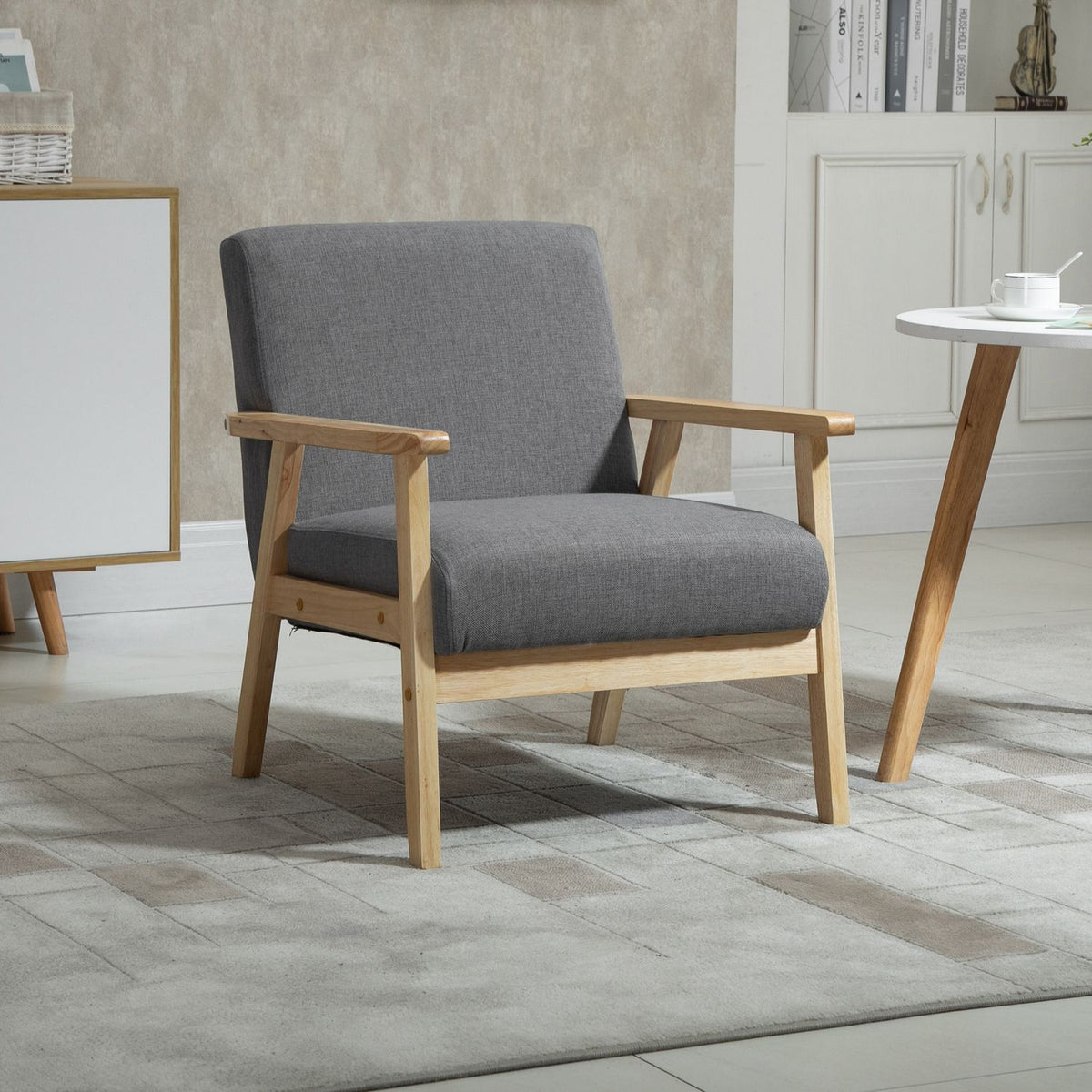 Wing Chair, Lounge Chair With Armrests, Dining Chair, Relaxation Chair In Linen Look, Upholstered Chair, Solid Wood Frame, Gray, 64 X 70 X 72 Cm