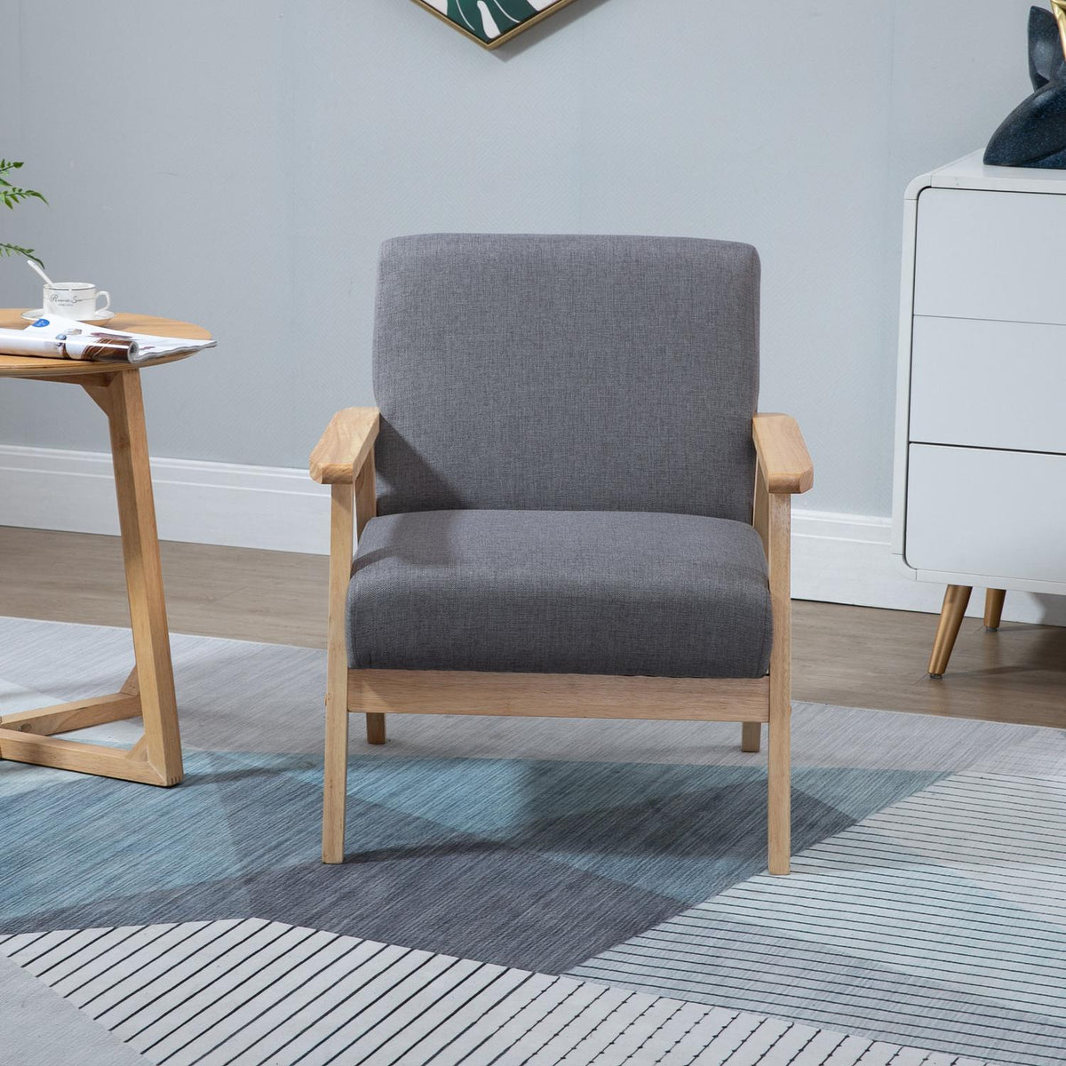 Wing Chair, Lounge Chair With Armrests, Dining Chair, Relaxation Chair In Linen Look, Upholstered Chair, Solid Wood Frame, Gray, 64 X 70 X 72 Cm