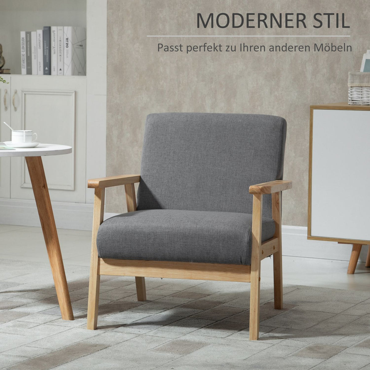 Wing Chair, Lounge Chair With Armrests, Dining Chair, Relaxation Chair In Linen Look, Upholstered Chair, Solid Wood Frame, Gray, 64 X 70 X 72 Cm