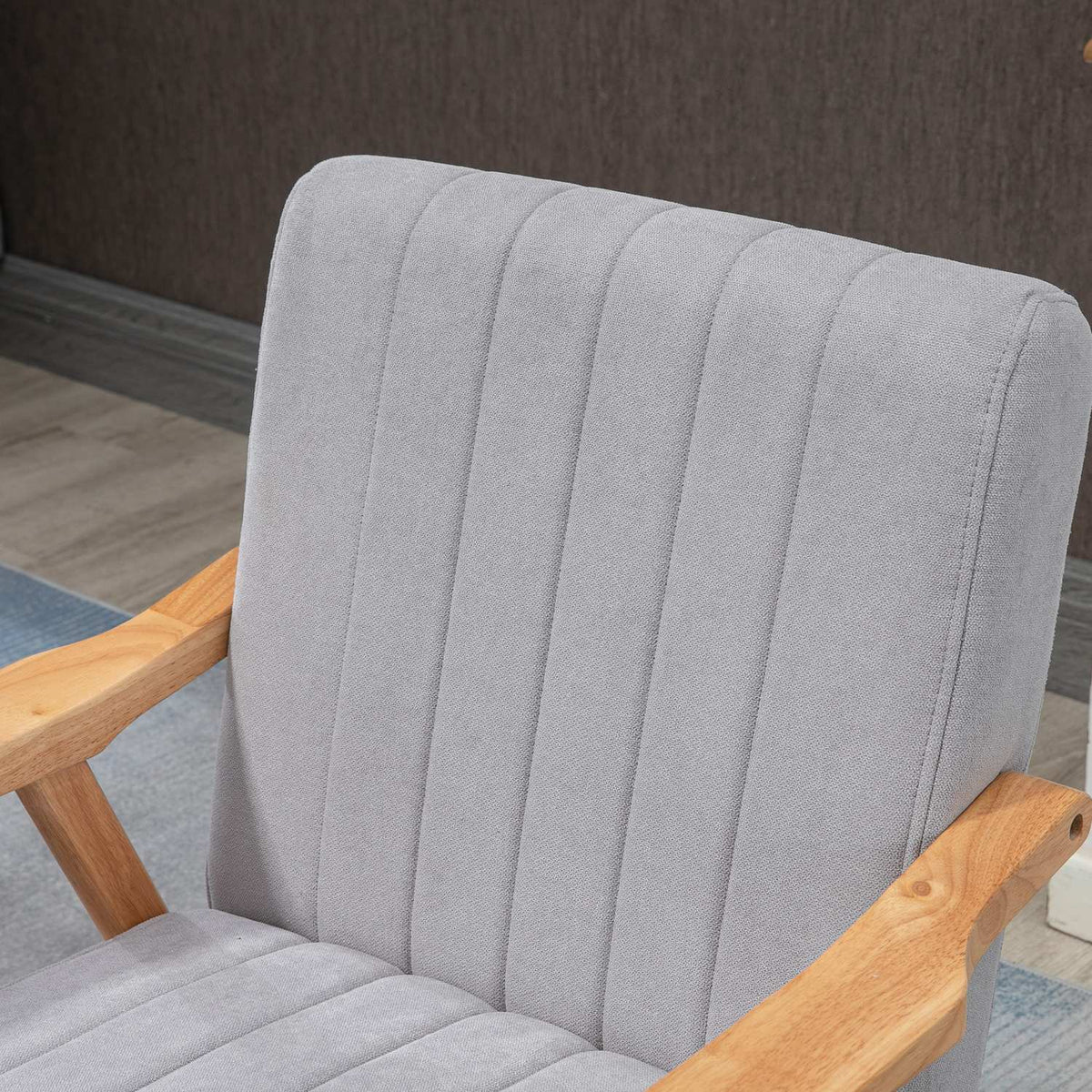 Wing Chair, Upholstered Chair With Armrests, Lounge Chair In Velvet Look, Relaxation Chair With Scandi Design, Armchair, Rubber Wood Legs, Light Gray