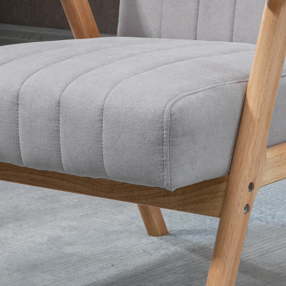 Wing Chair, Upholstered Chair With Armrests, Lounge Chair In Velvet Look, Relaxation Chair With Scandi Design, Armchair, Rubber Wood Legs, Light Gray
