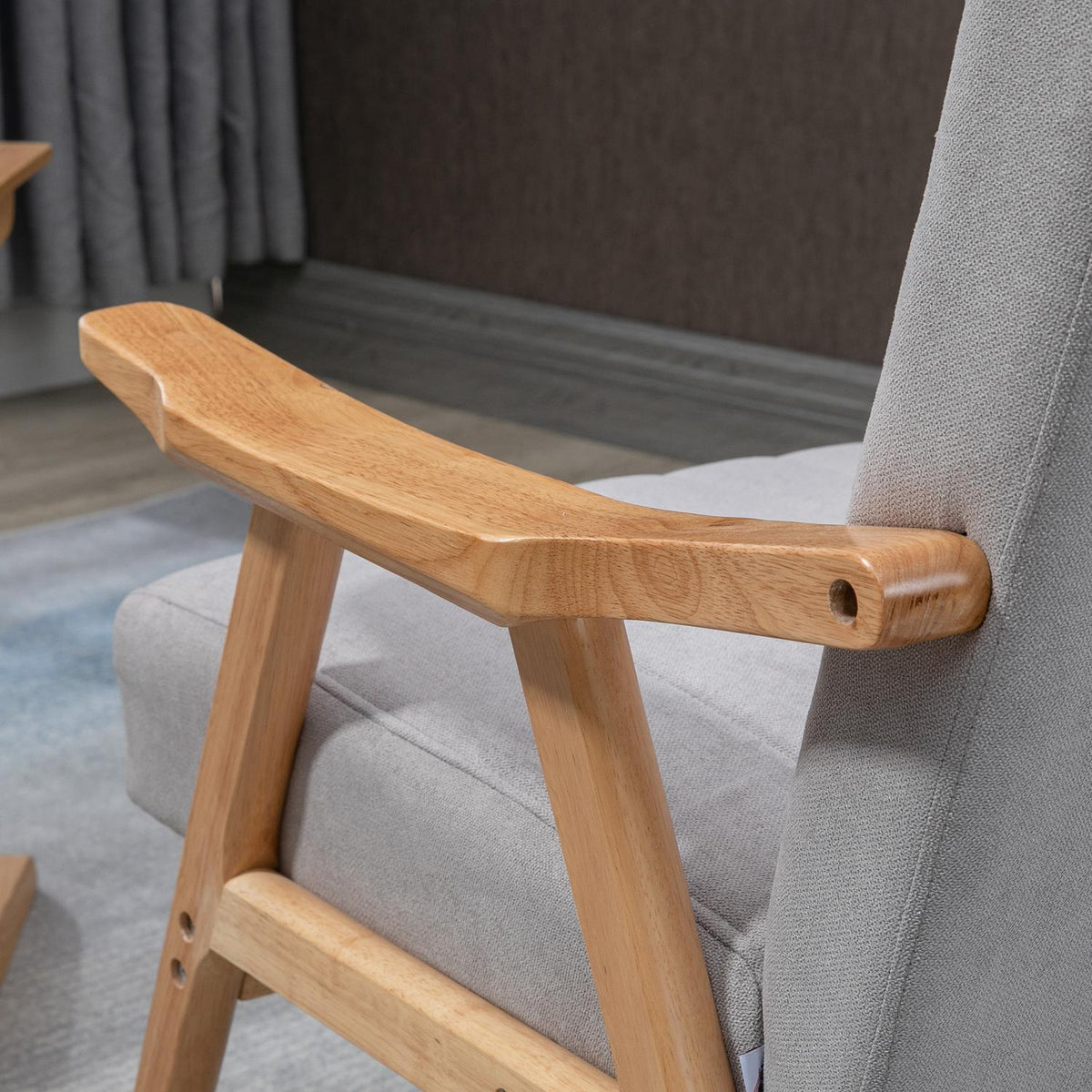 Wing Chair, Upholstered Chair With Armrests, Lounge Chair In Velvet Look, Relaxation Chair With Scandi Design, Armchair, Rubber Wood Legs, Light Gray