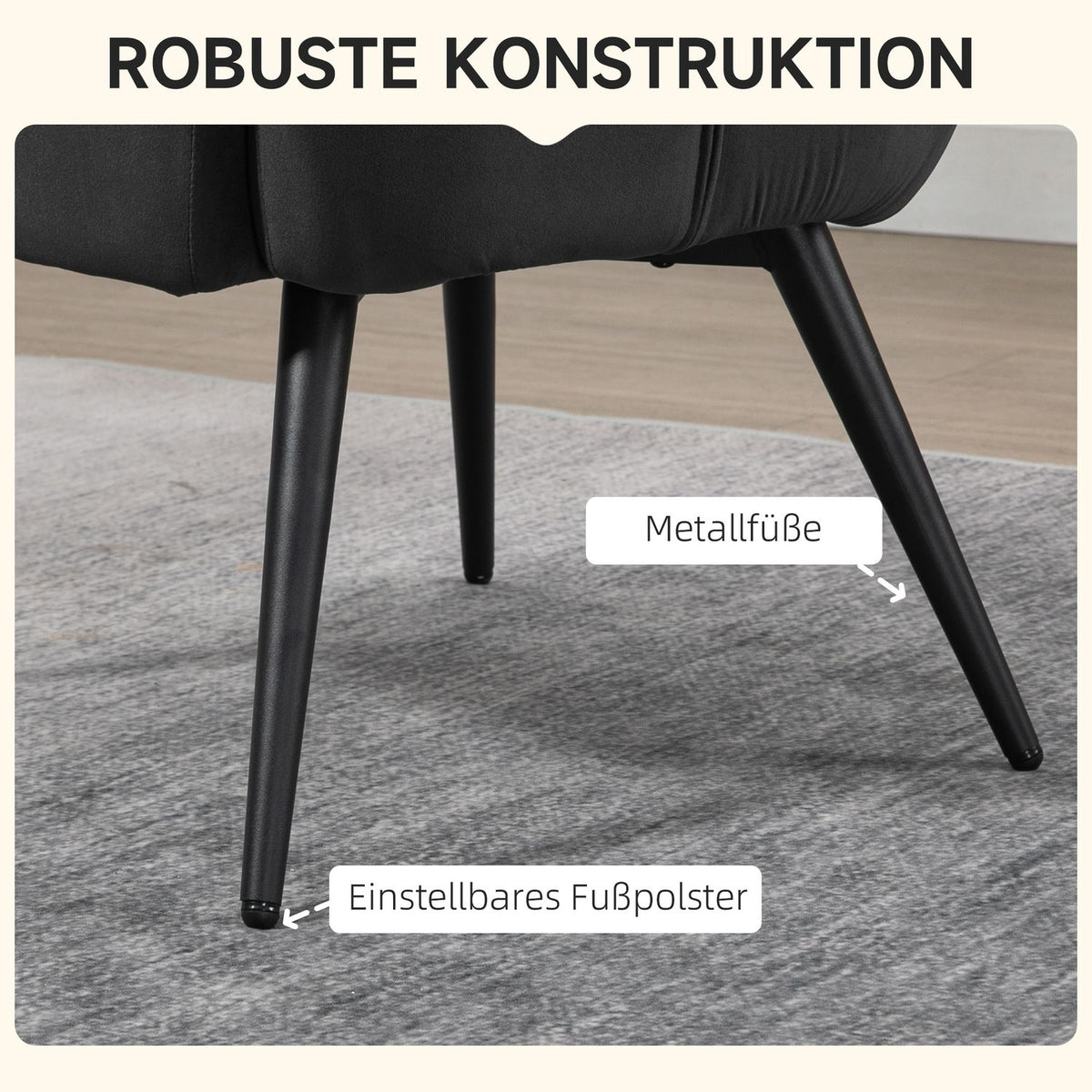 Wing Chair With Stool, Lounge Chair, Relaxation Chair, Upholstered Chair With Velvet Look Up To 120 Kg, For Living Room, Dark Gray