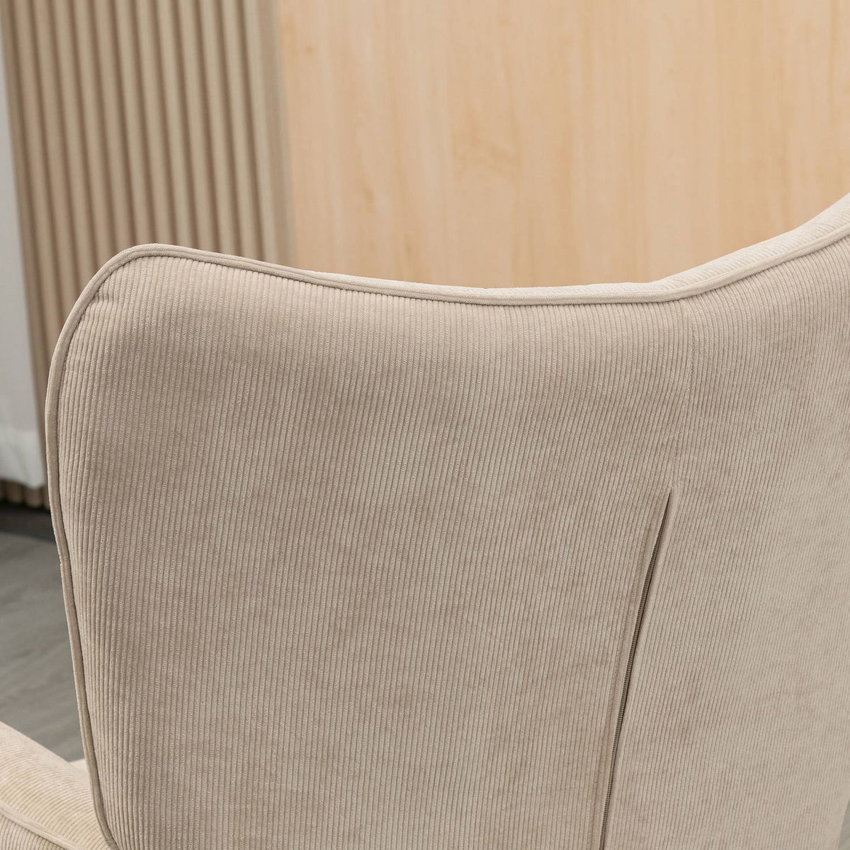 Wing Chair With Stool, Relaxation Chair, Upholstered Chair In Corduroy Look, Lounge Chair, Armchair With Wooden Legs, Tv Chair For Living Room, Beige