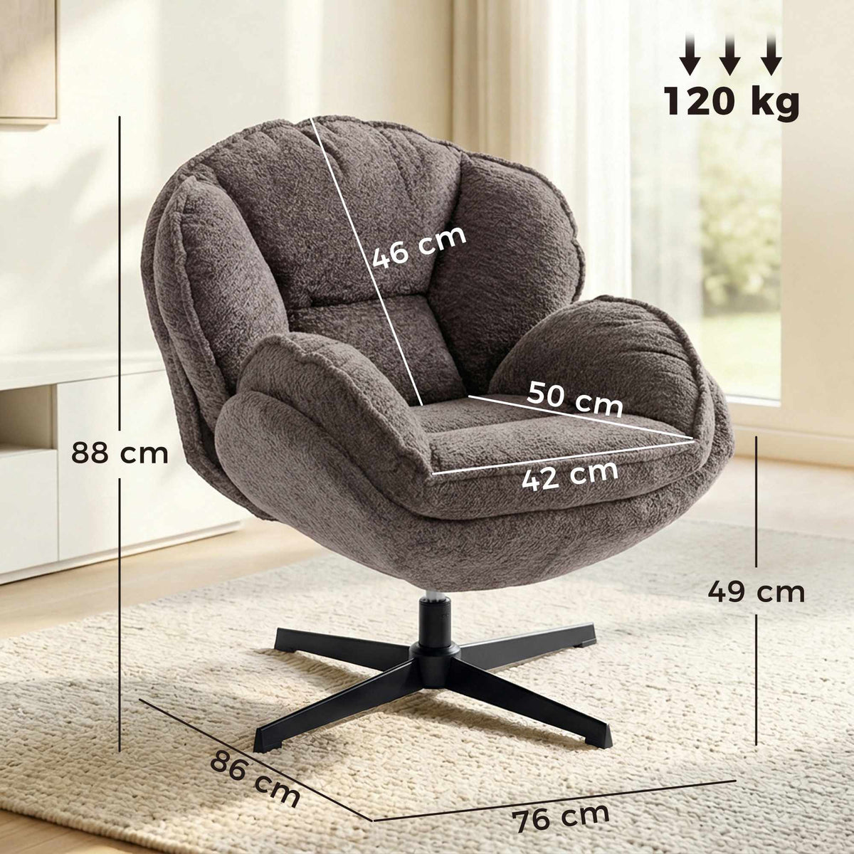 Wingback Velvet Armchair with 360 Swivel, Grey