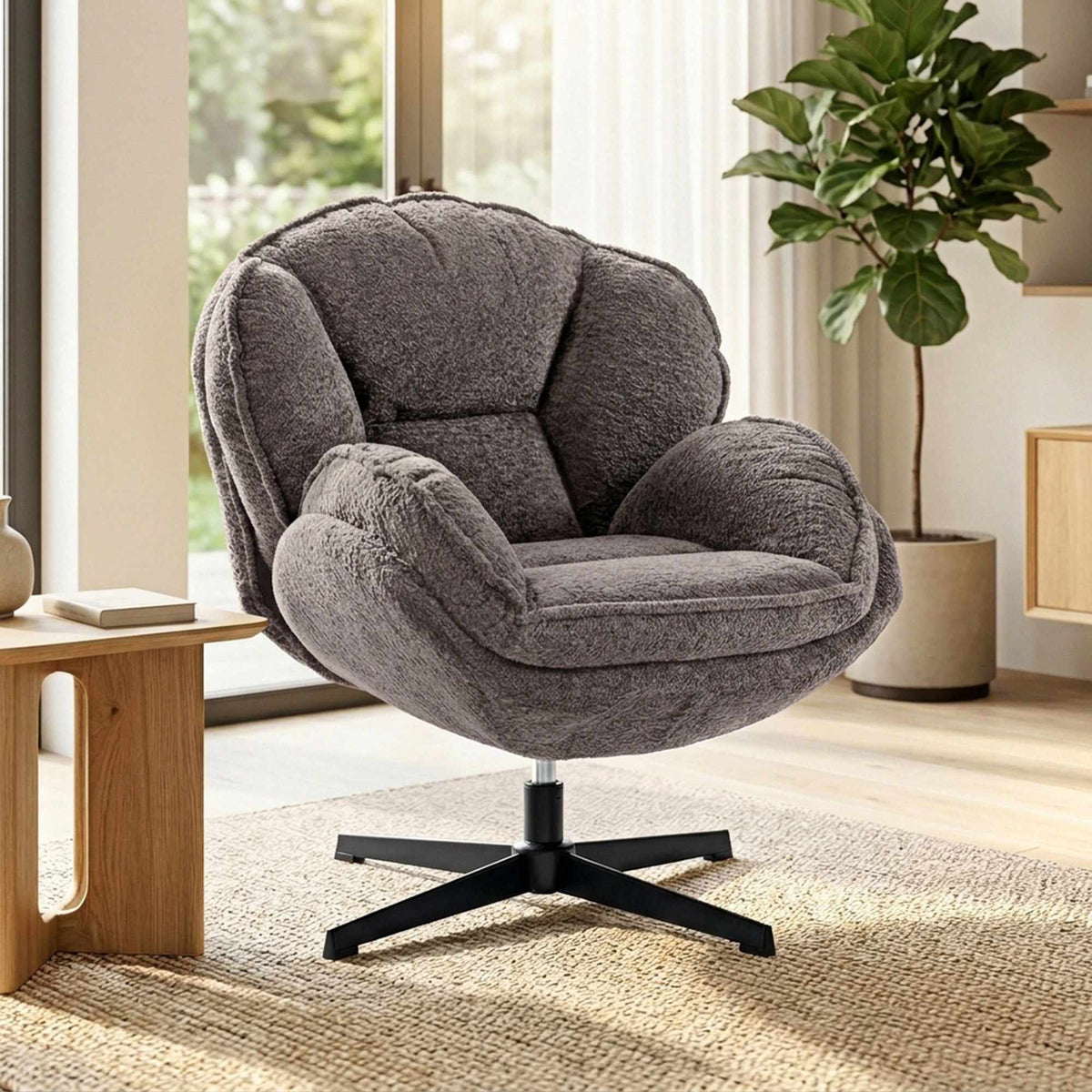 Wingback Velvet Armchair with 360 Swivel, Grey