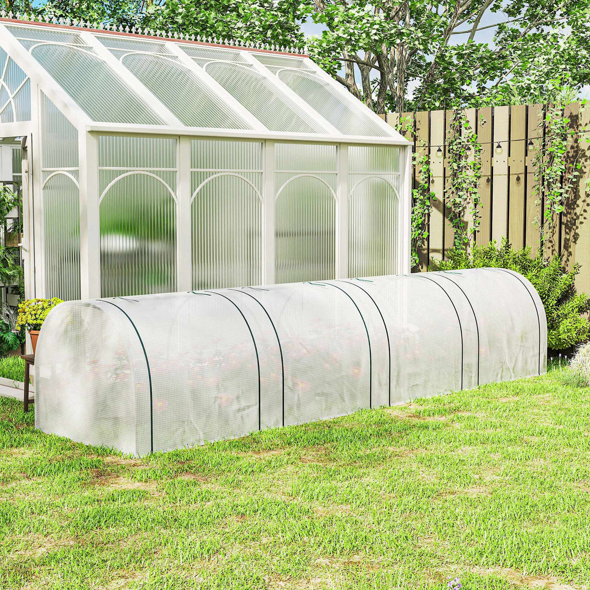 Winterproof Greenhouse with Roll-Up Zipper Doors, 395x100x80 cm