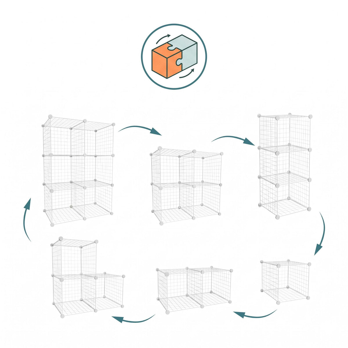 Wire Cube Storage Shelves, Modular Metal, Click-Fit