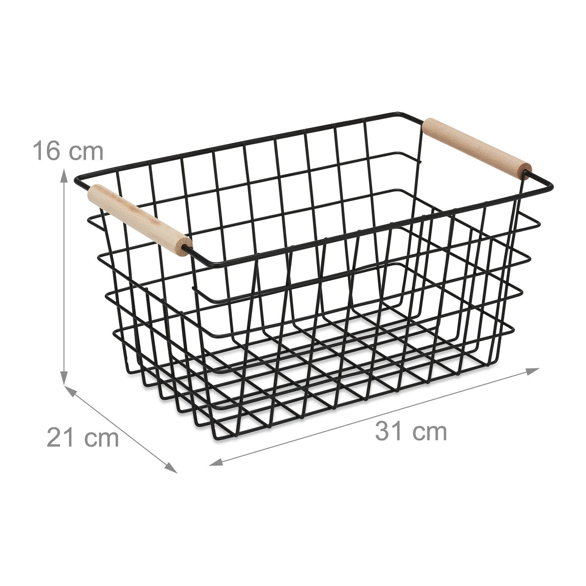 Wire Storage Baskets, Set of 2 with Wooden Handles