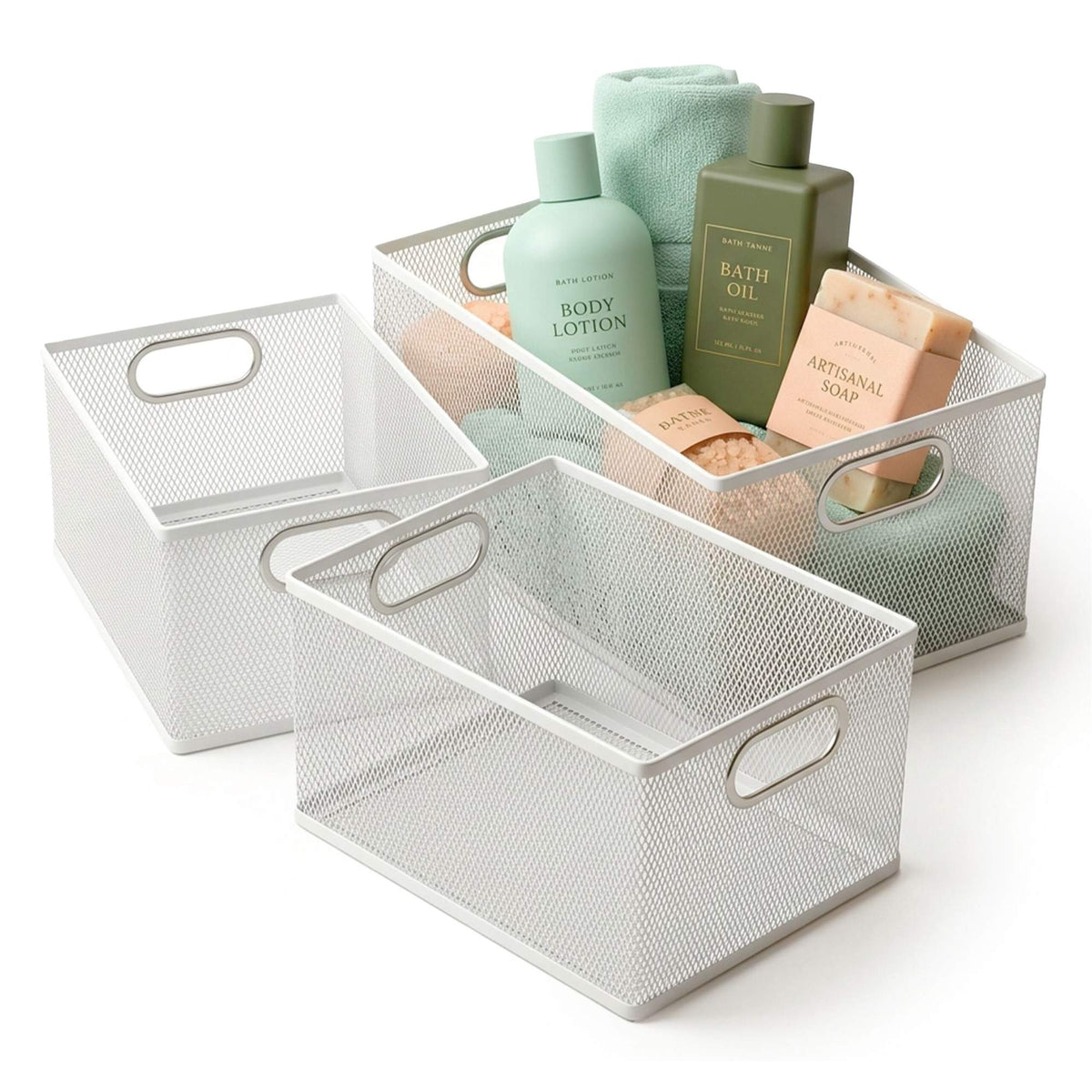 Wire Storage Baskets Set of 3, Metal Mesh, 3 Sizes