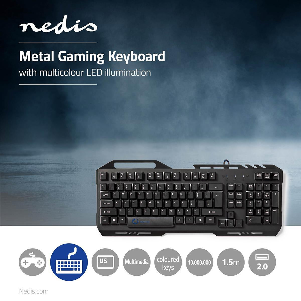 Wired Gaming Keyboard | USB 2.0 | Membrane keys | LEDs | US International | US Layout | USB Power | Power cable length: 1.50 m | Game
