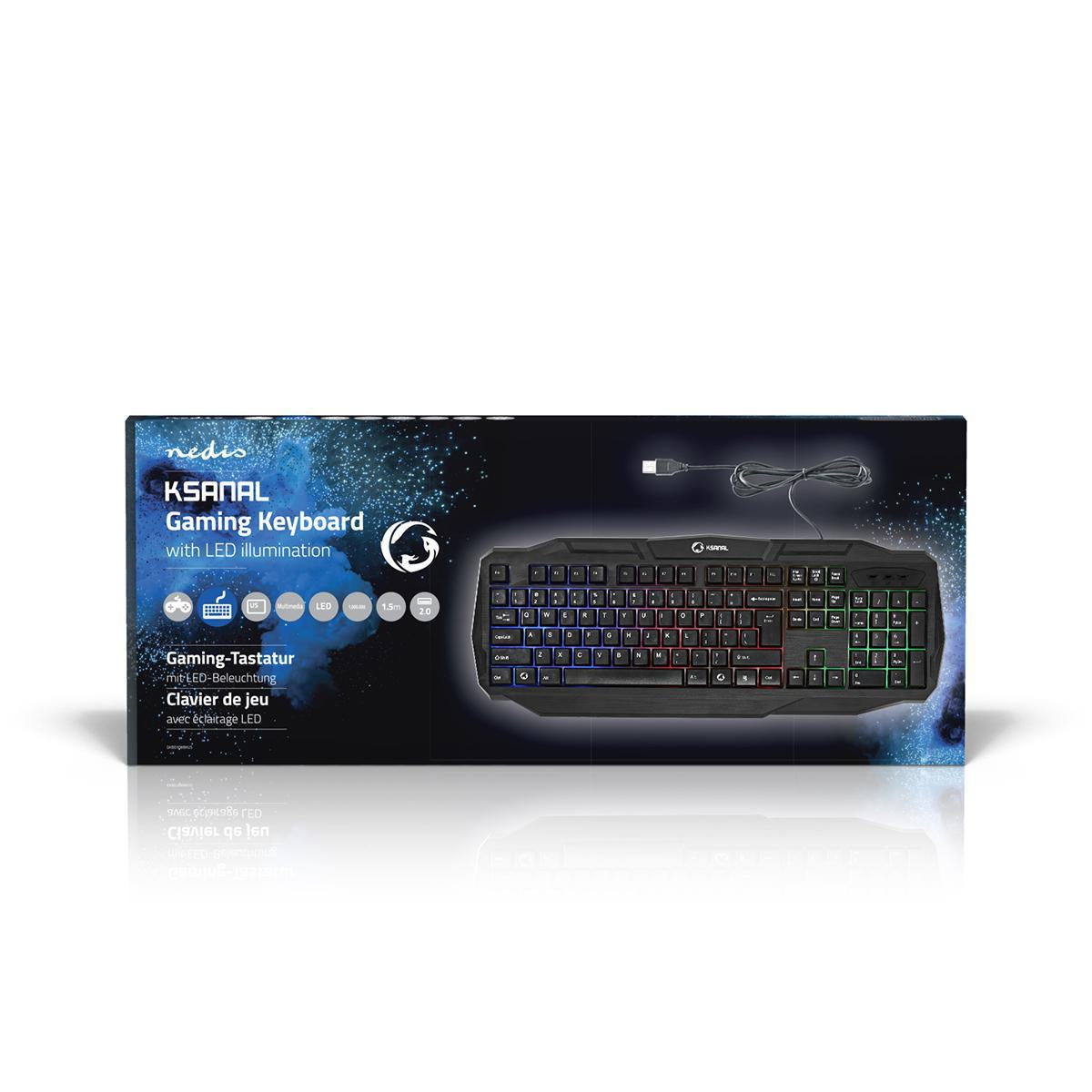 Wired Gaming Keyboard | USB 2.0 | Membrane keys | LEDs | US International | US Layout | USB Power | Power cable length: 1.50 m | Game