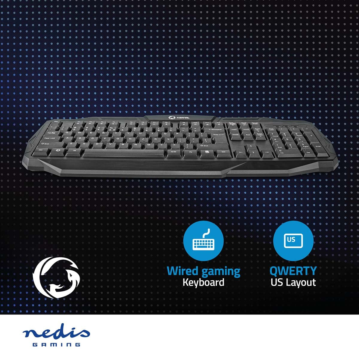 Wired Gaming Keyboard | USB 2.0 | Membrane keys | LEDs | US International | US Layout | USB Power | Power cable length: 1.50 m | Game