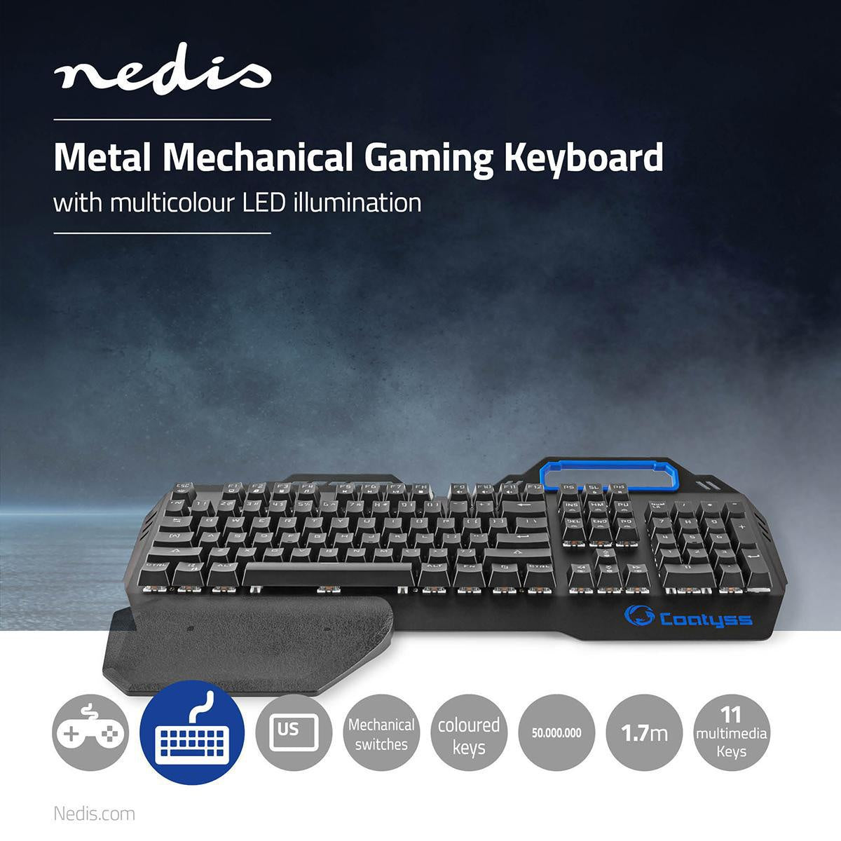 Wired Gaming Keyboard | USB | Mechanical Keys | RGB | US International | US Layout | USB Power | Power cable length: 1.70 m | Game