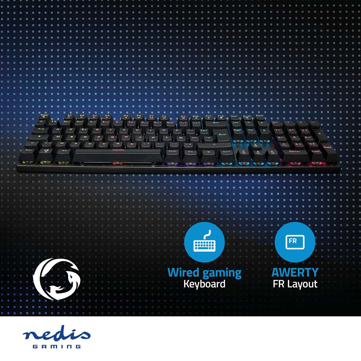 Wired Gaming Keyboard | USB Type-A | Mechanical Keys | LEDs | AZERTY | FR Layout | USB Power | Power cable length: 1.50 m | Game