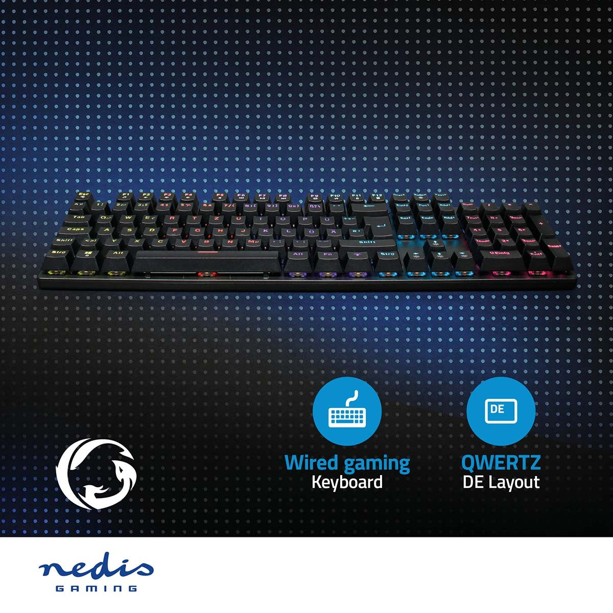 Wired Gaming Keyboard | USB Type-A | Mechanical Keys | LEDs | German | DE Layout | USB Power | Power cable length: 1.50 m | Game