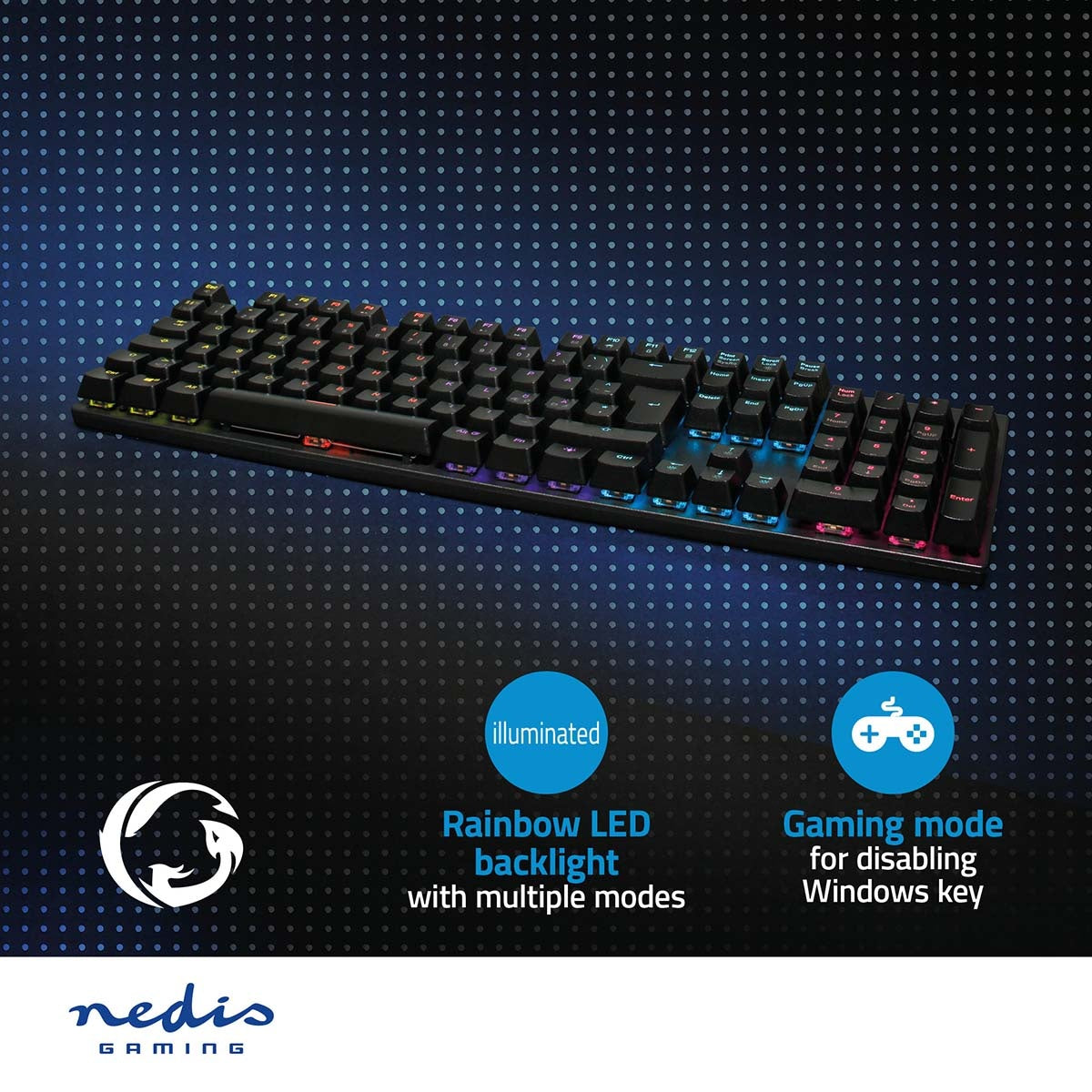 Wired Gaming Keyboard | USB Type-A | Mechanical Keys | LEDs | QWERTY | ND Layout | USB Power | Power cable length: 1.50 m | Game
