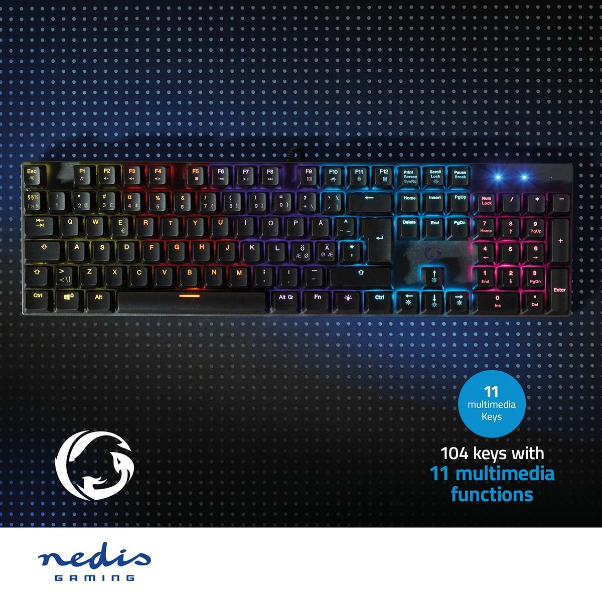 Wired Gaming Keyboard | USB Type-A | Mechanical Keys | LEDs | QWERTY | ND Layout | USB Power | Power cable length: 1.50 m | Game