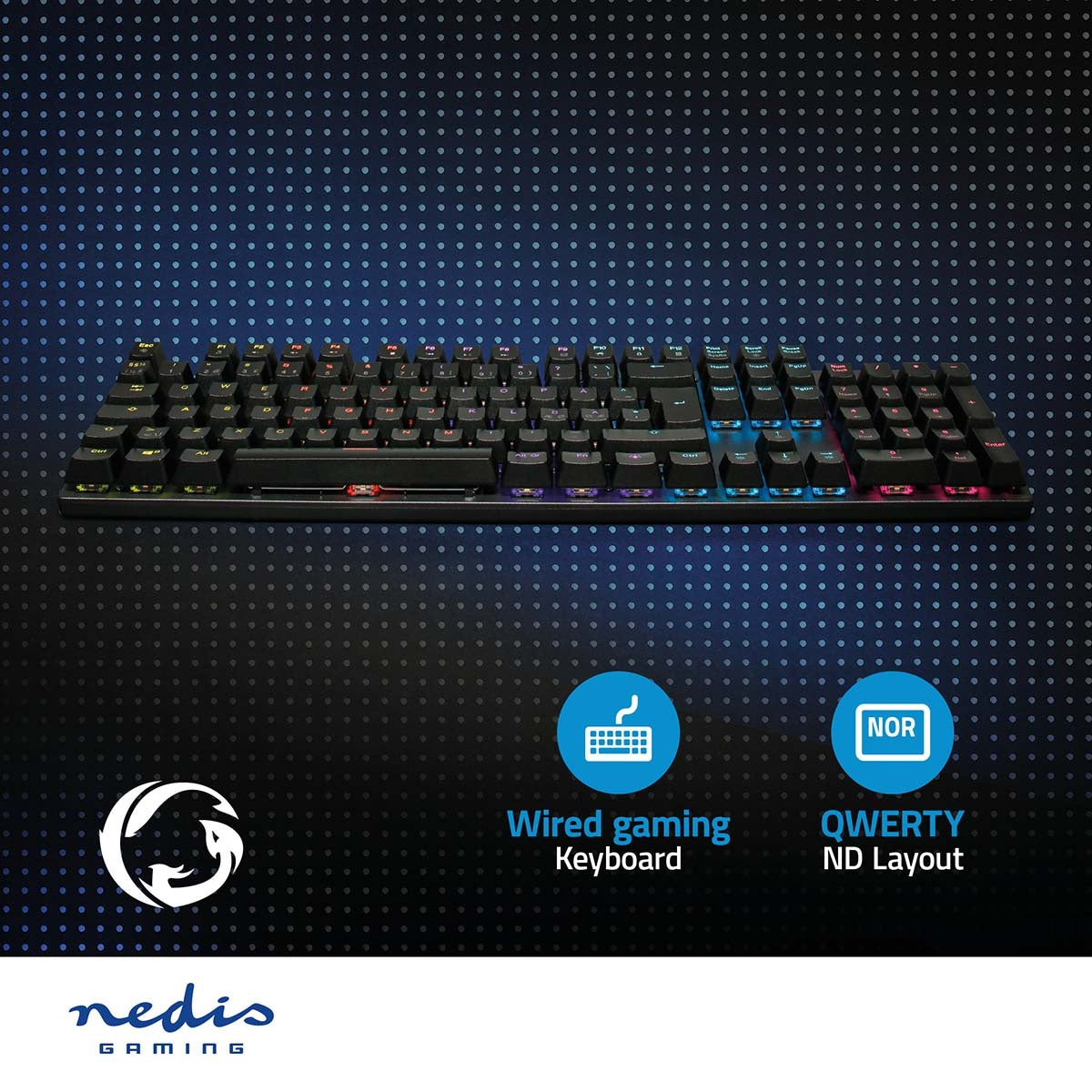 Wired Gaming Keyboard | USB Type-A | Mechanical Keys | LEDs | QWERTY | ND Layout | USB Power | Power cable length: 1.50 m | Game
