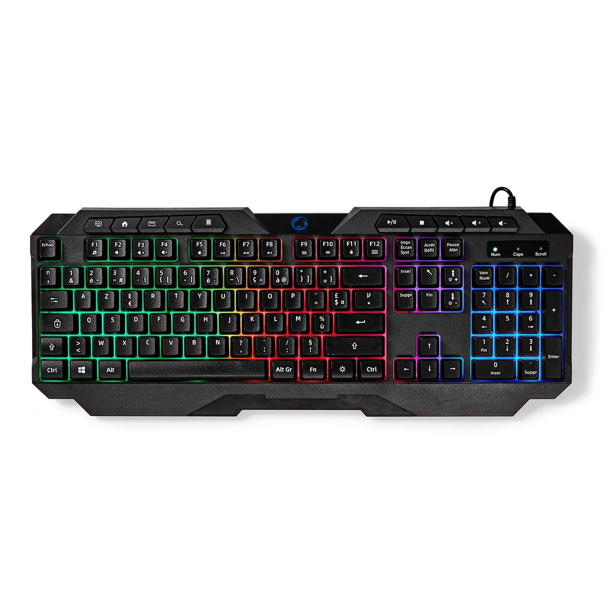 Wired Gaming Keyboard | USB Type-A | Membrane keys | LEDs | AZERTY | FR Layout | USB Power | Power cable length: 1.30 m | Multimedia