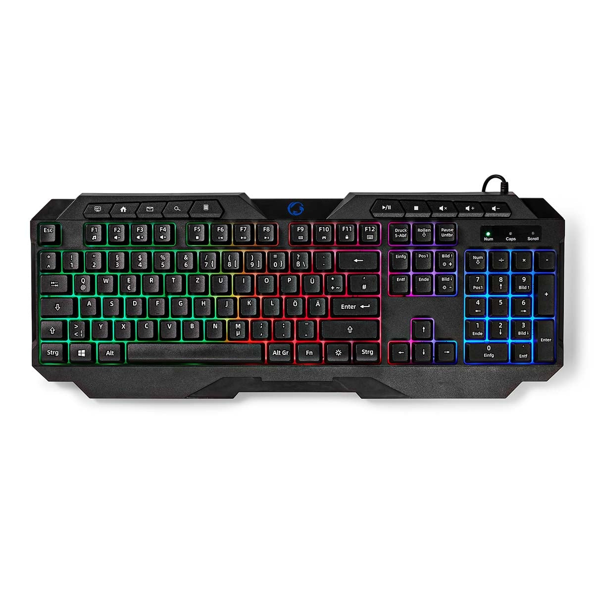 Wired Gaming Keyboard | USB Type-A | Membrane keys | LEDs | QWERTY | DE Layout | USB Power | Power cable length: 1.30 m | Multimedia