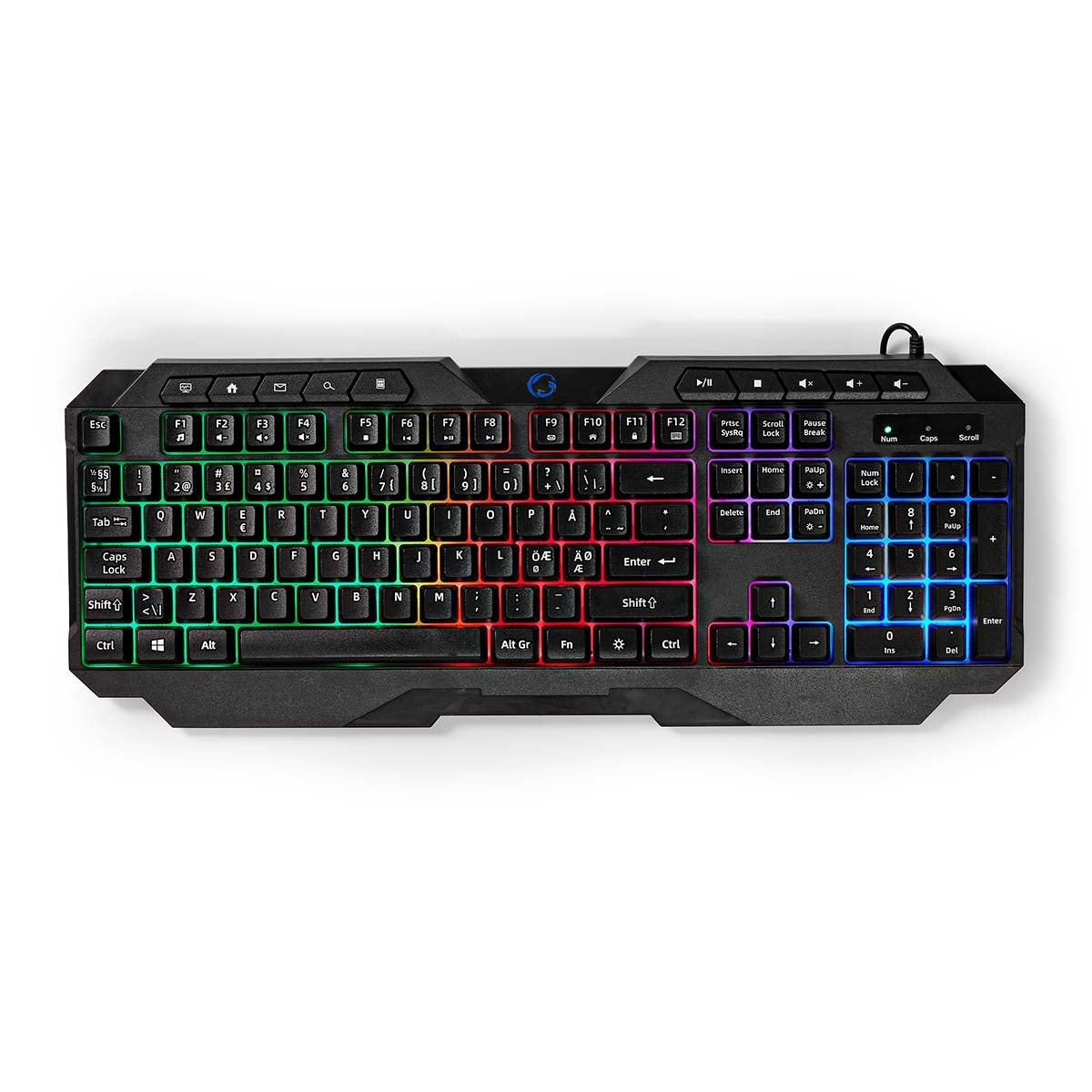 Wired Gaming Keyboard | USB Type-A | Membrane keys | LEDs | QWERTY | ND Layout | USB Power | Power cable length: 1.30 m | Multimedia