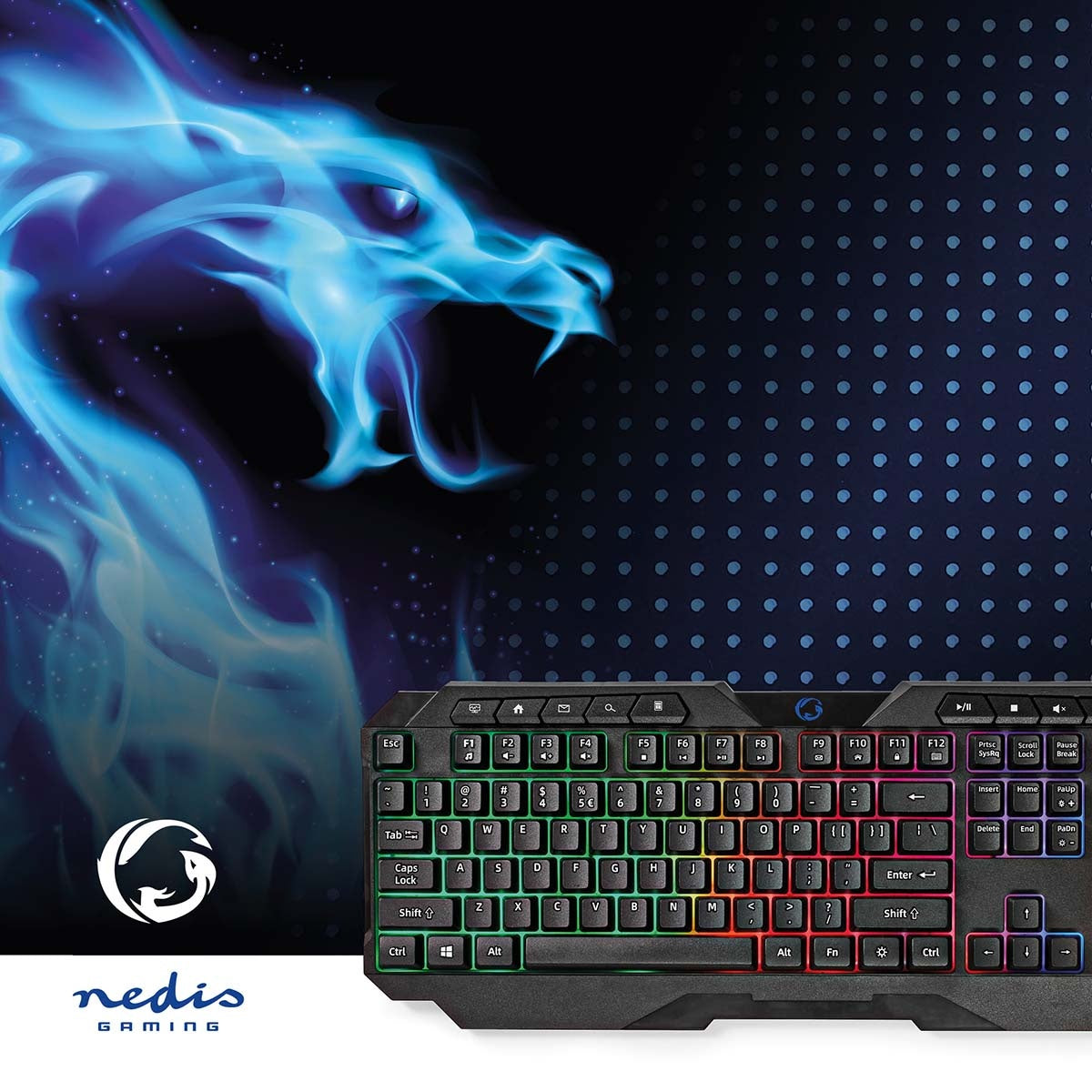 Wired Gaming Keyboard | USB Type-A | Membrane keys | LEDs | QWERTY | US Layout | USB Power | Power cable length: 1.30 m | Multimedia