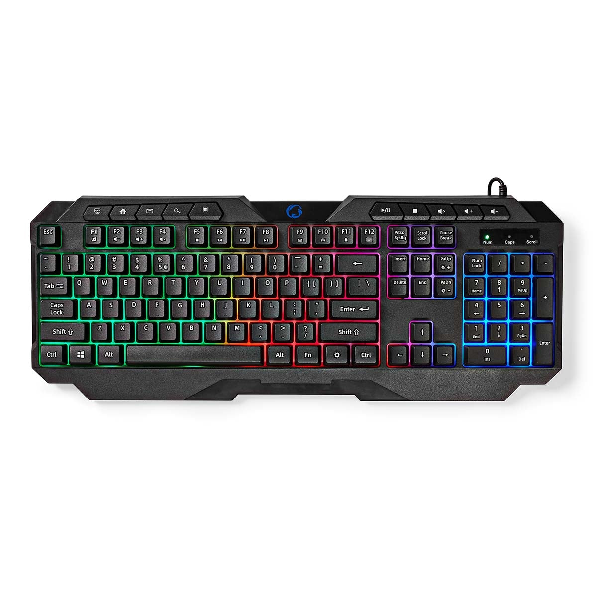Wired Gaming Keyboard | USB Type-A | Membrane keys | LEDs | QWERTY | US Layout | USB Power | Power cable length: 1.30 m | Multimedia