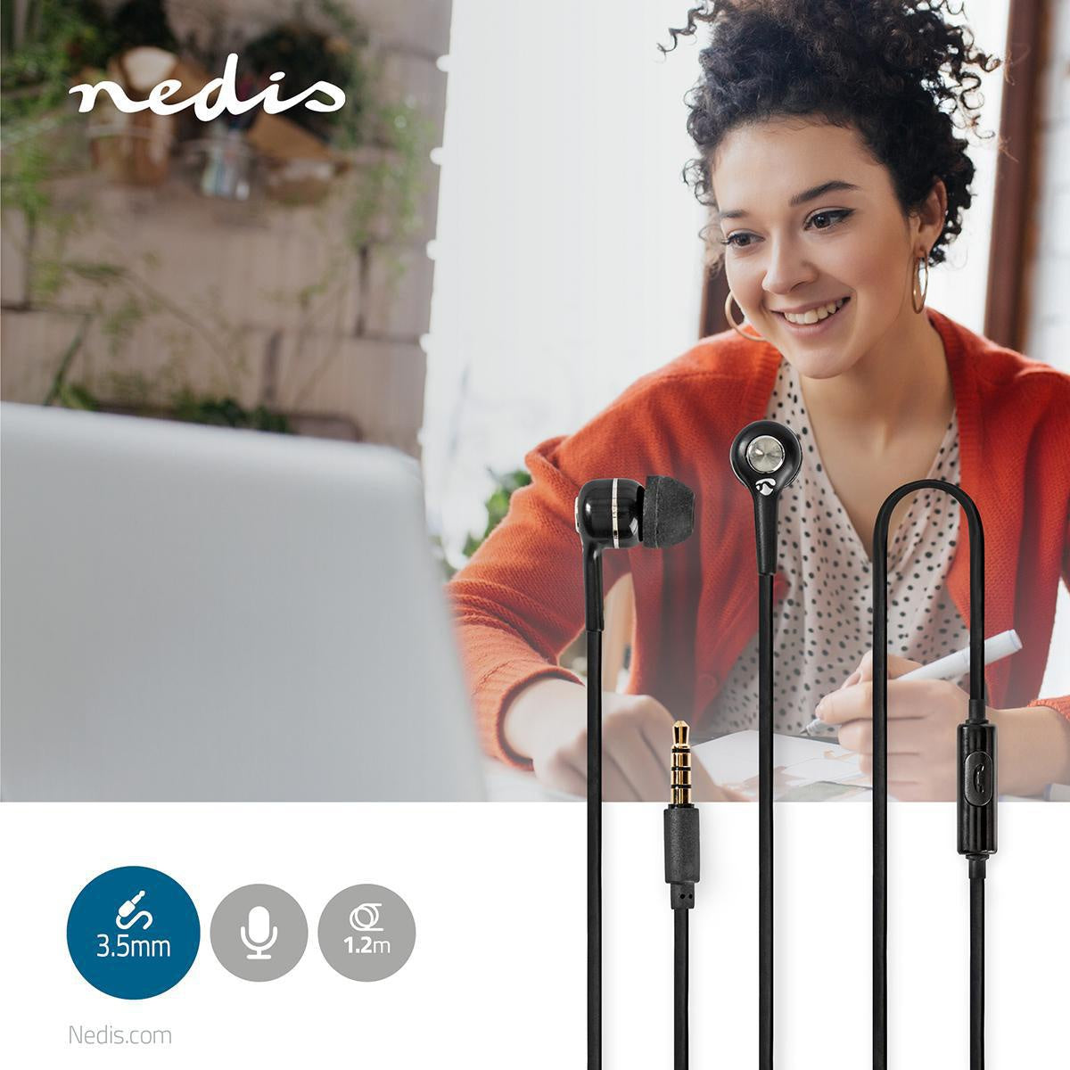 Wired Headphones | 3.5 mm | Cable length: 1.20 m | Built-in microphone | Volume Control | Silver / Black