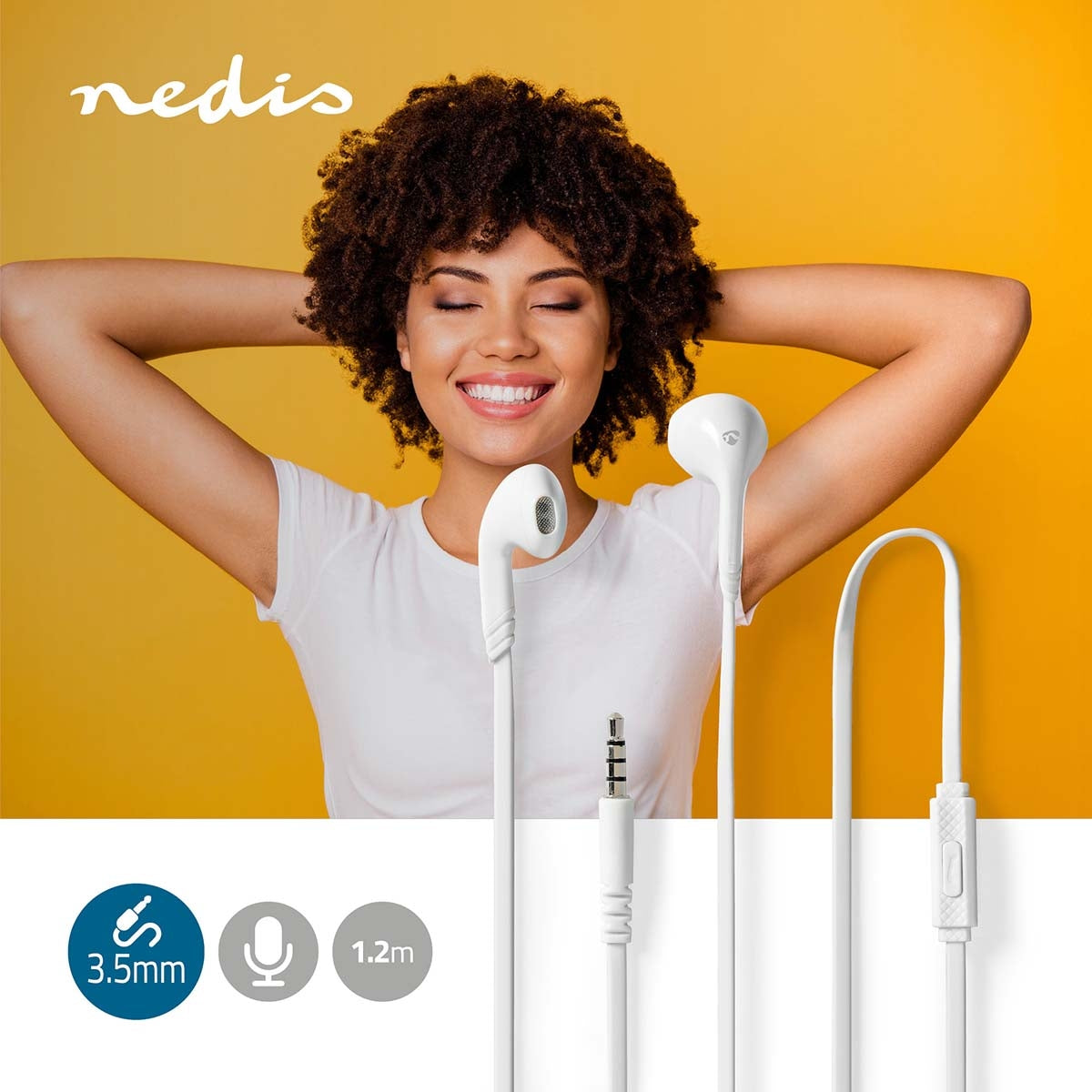 Wired Headphones | 3.5 mm | Cable length: 1.20 m | Built-in microphone | Volume Control | White