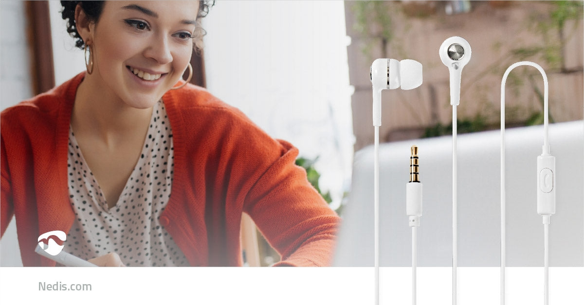 Wired Headphones | 3.5 mm | Cable length: 1.20 m | Built-in microphone | Volume Control | White