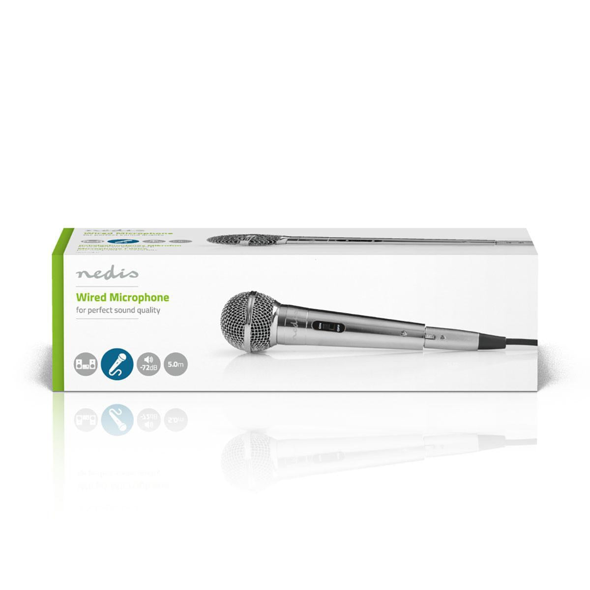 Wired Microphone | Cardioid | Detachable cable | 5.00 m | 80 Hz - 13 kHz | 600 Ohm | -72 dB | On / off button | Metal | Silver