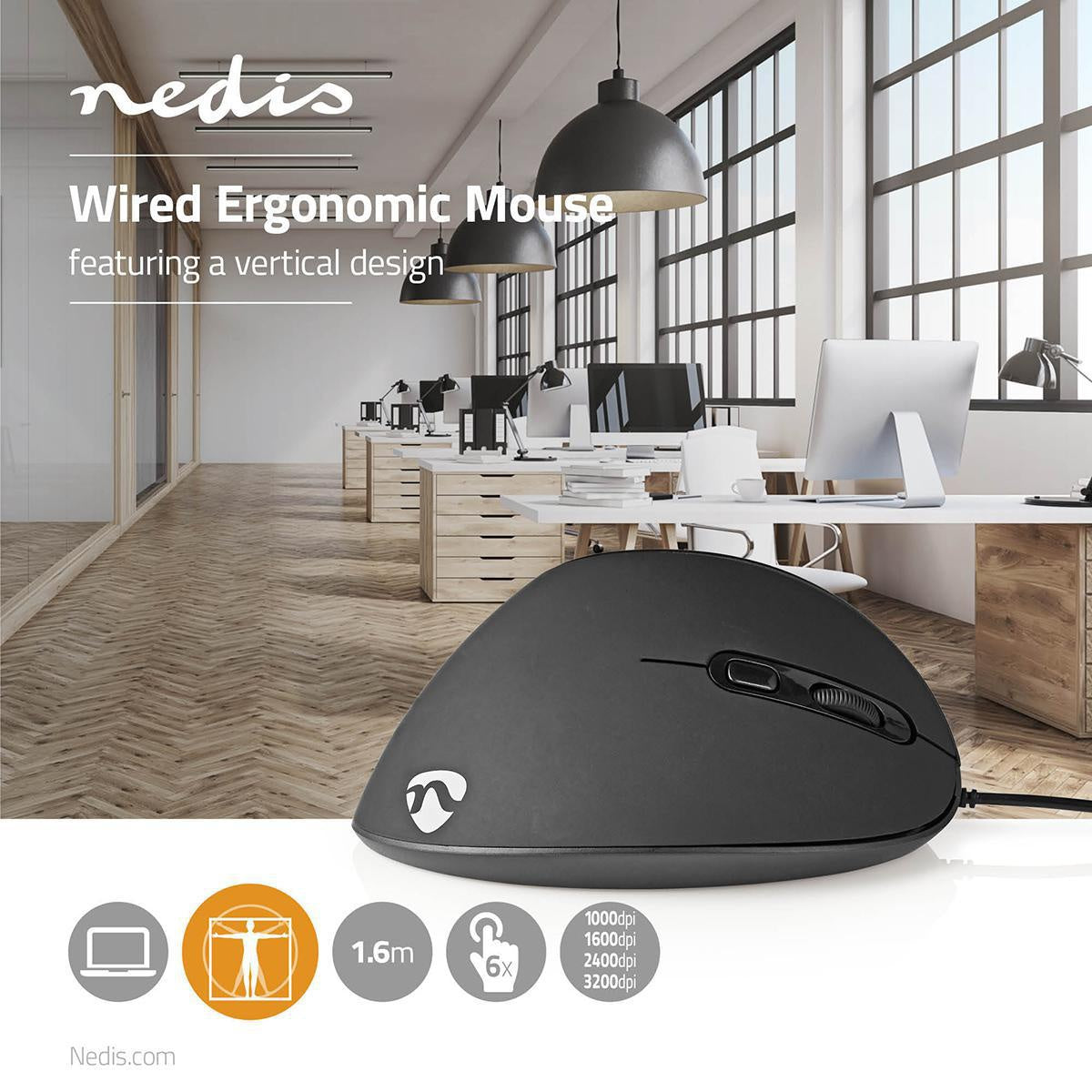 Wired Mouse | DPI: 1200 / 1800 / 2400 / 3600 dpi | Adjustable DPI | Number of buttons: 6 | Programmable buttons | Right-handed | 1.60 m