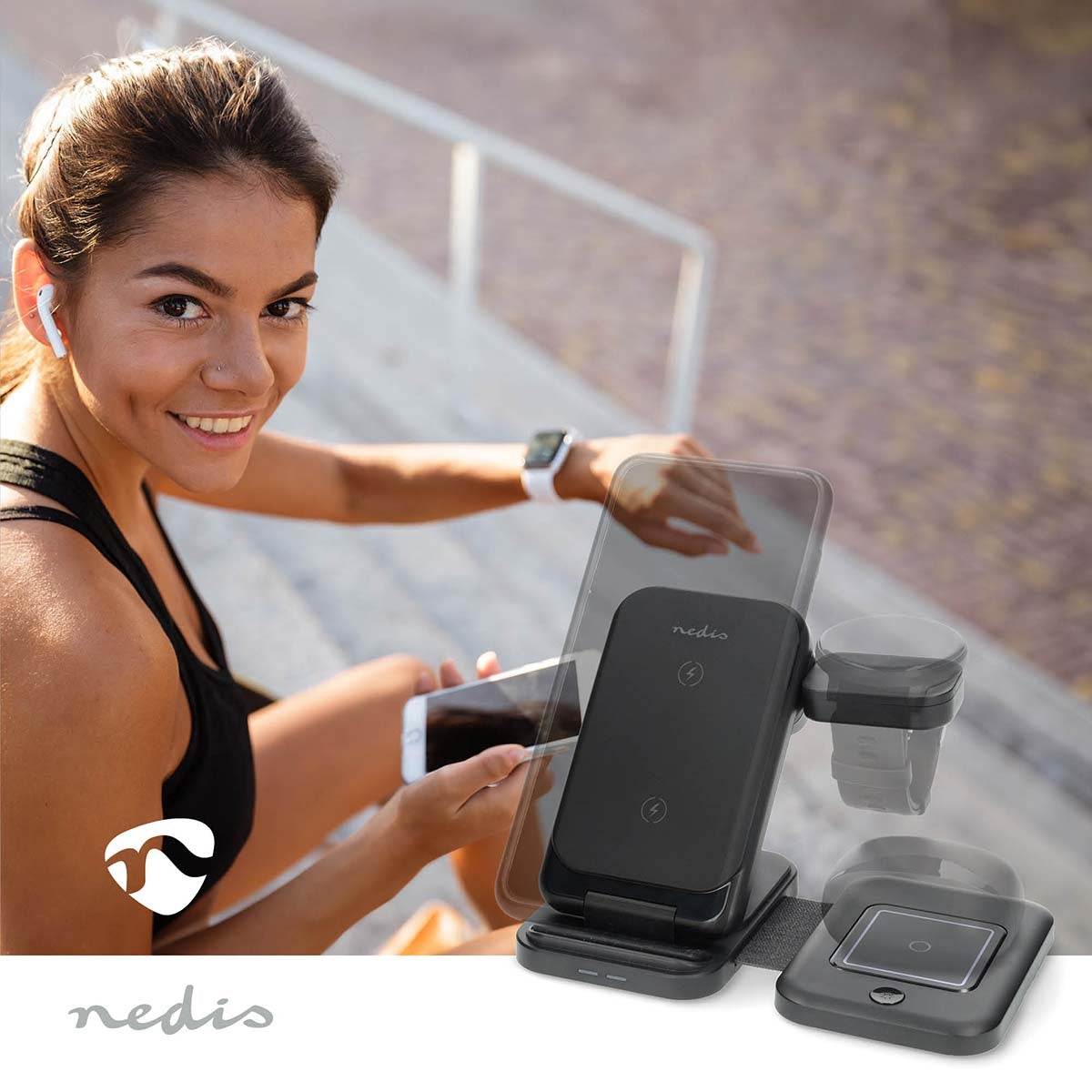 Wireless Charger | 3-in-1 | 15 W | LED-indicator in use | Including cable | USB-A / USB-C™ | 1.00 m