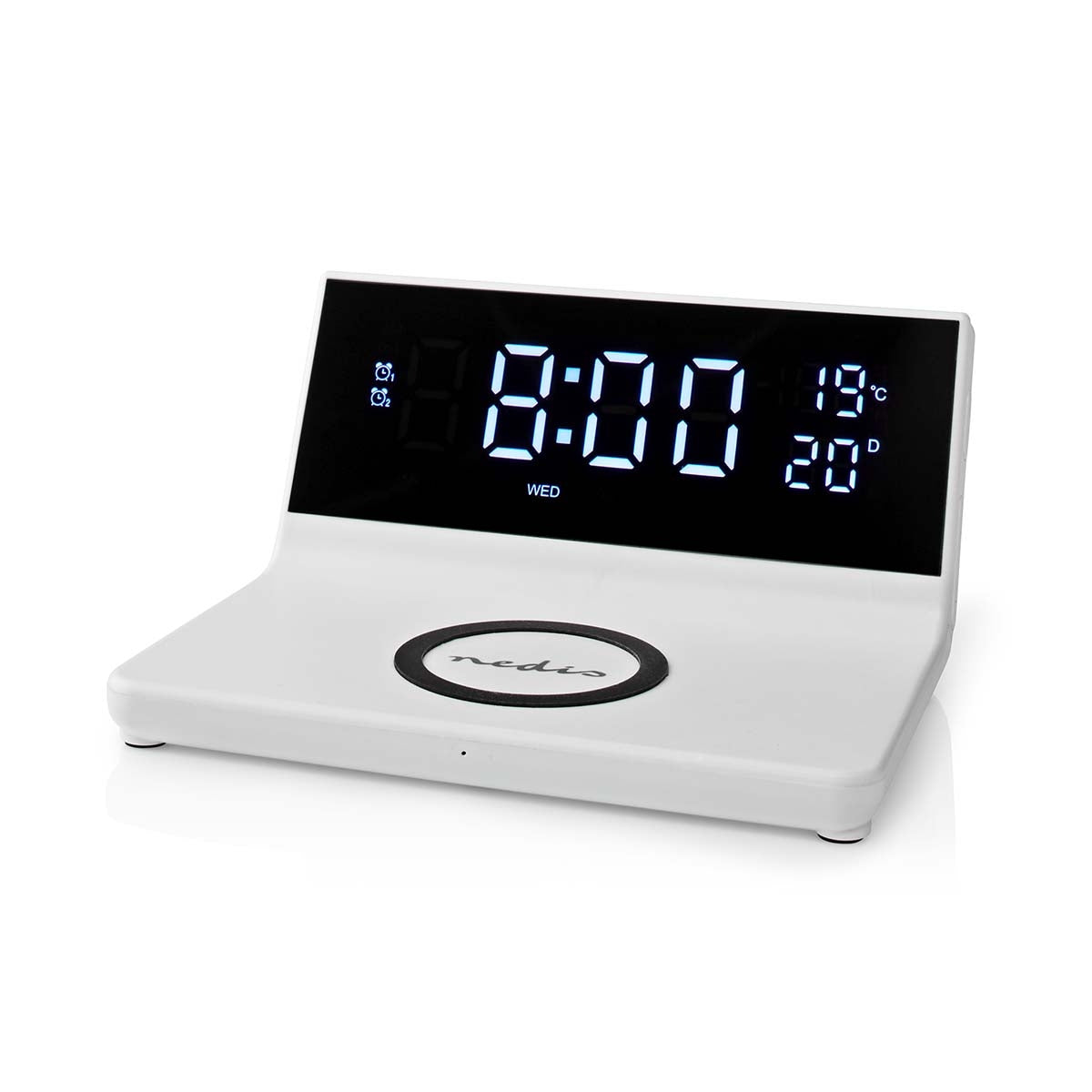 Wireless Charger for Alarm Clock | Qi certified | 5 / 7.5 / 10 / 15 W | USB A Male | 2 Alarm times | Snooze function
