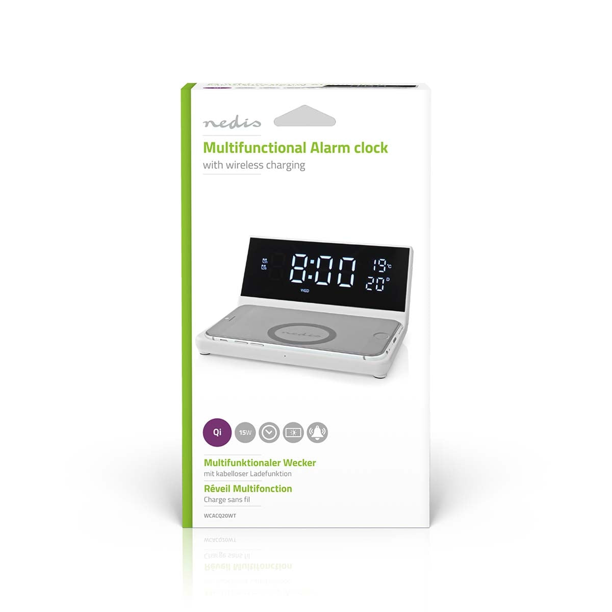 Wireless Charger for Alarm Clock | Qi certified | 5 / 7.5 / 10 / 15 W | USB A Male | 2 Alarm times | Snooze function