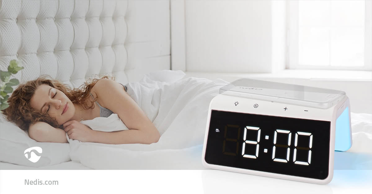 Wireless Charger for Alarm Clock | Qi certified | 5 / 7.5 / 10 / 15 W | USB A Male | Night lamp | 2 Alarm times | Snooze function