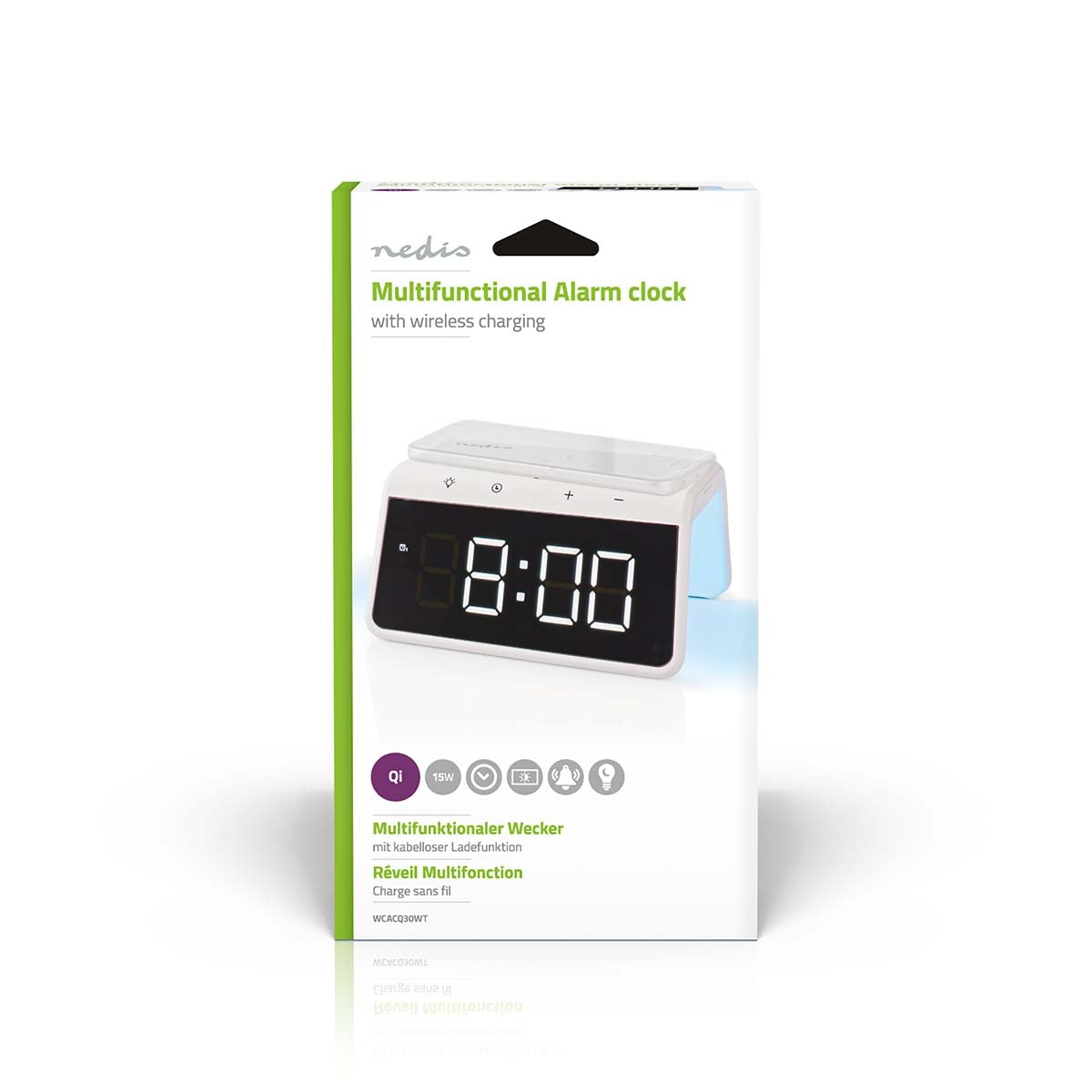 Wireless Charger for Alarm Clock | Qi certified | 5 / 7.5 / 10 / 15 W | USB A Male | Night lamp | 2 Alarm times | Snooze function