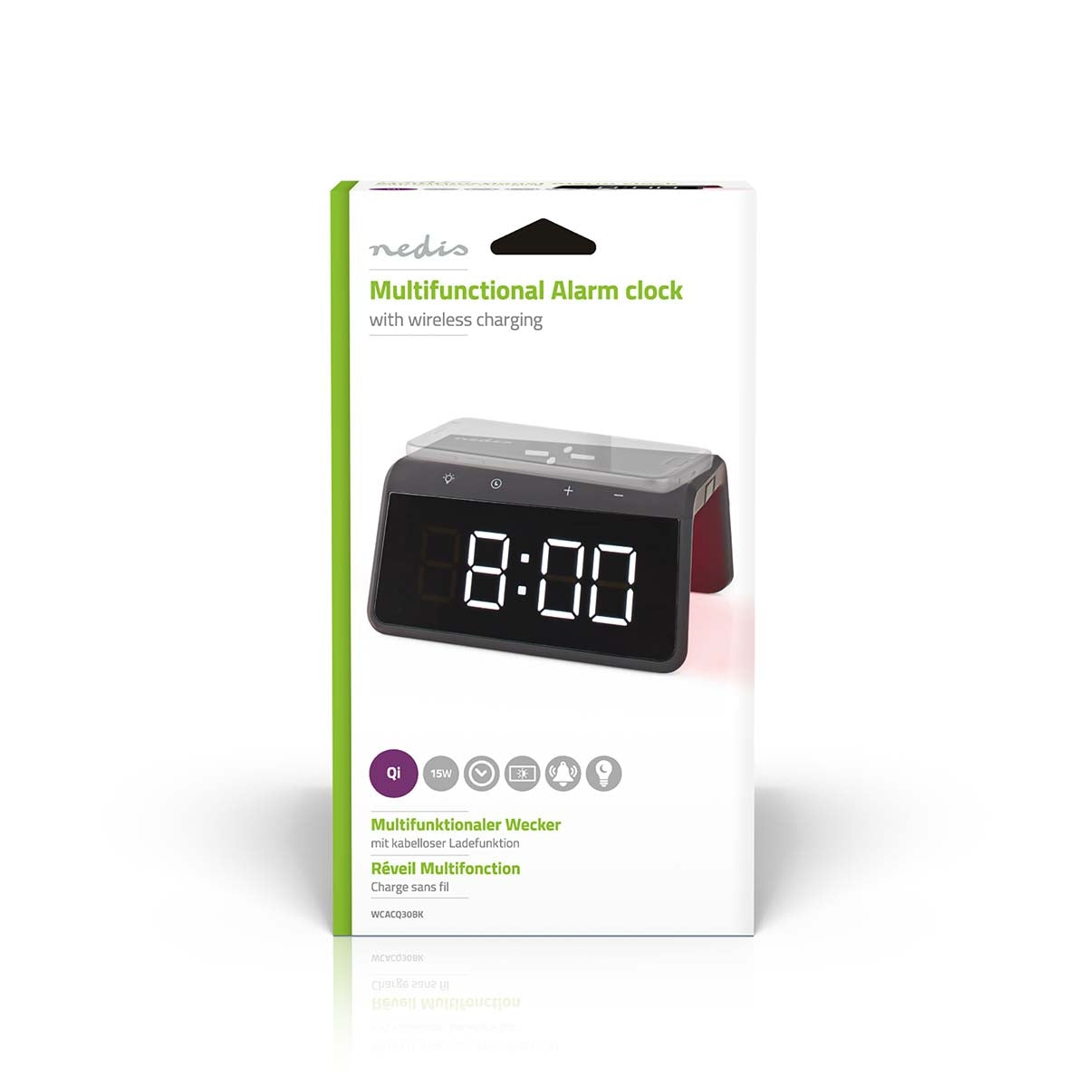 Wireless Charger for Alarm Clock | Qi certified | 5 / 7.5 / 10 / 15 W | USB A Male | Night lamp | 2 Alarm times | Snooze function