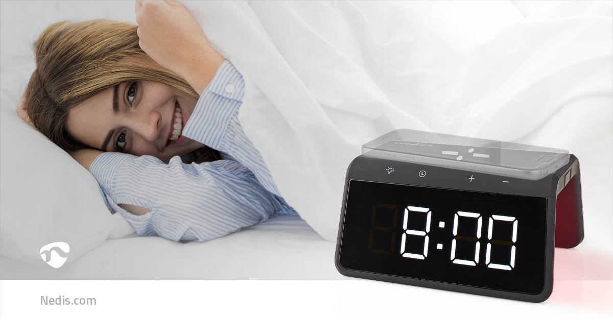 Wireless Charger for Alarm Clock | Qi certified | 5 / 7.5 / 10 / 15 W | USB A Male | Night lamp | 2 Alarm times | Snooze function