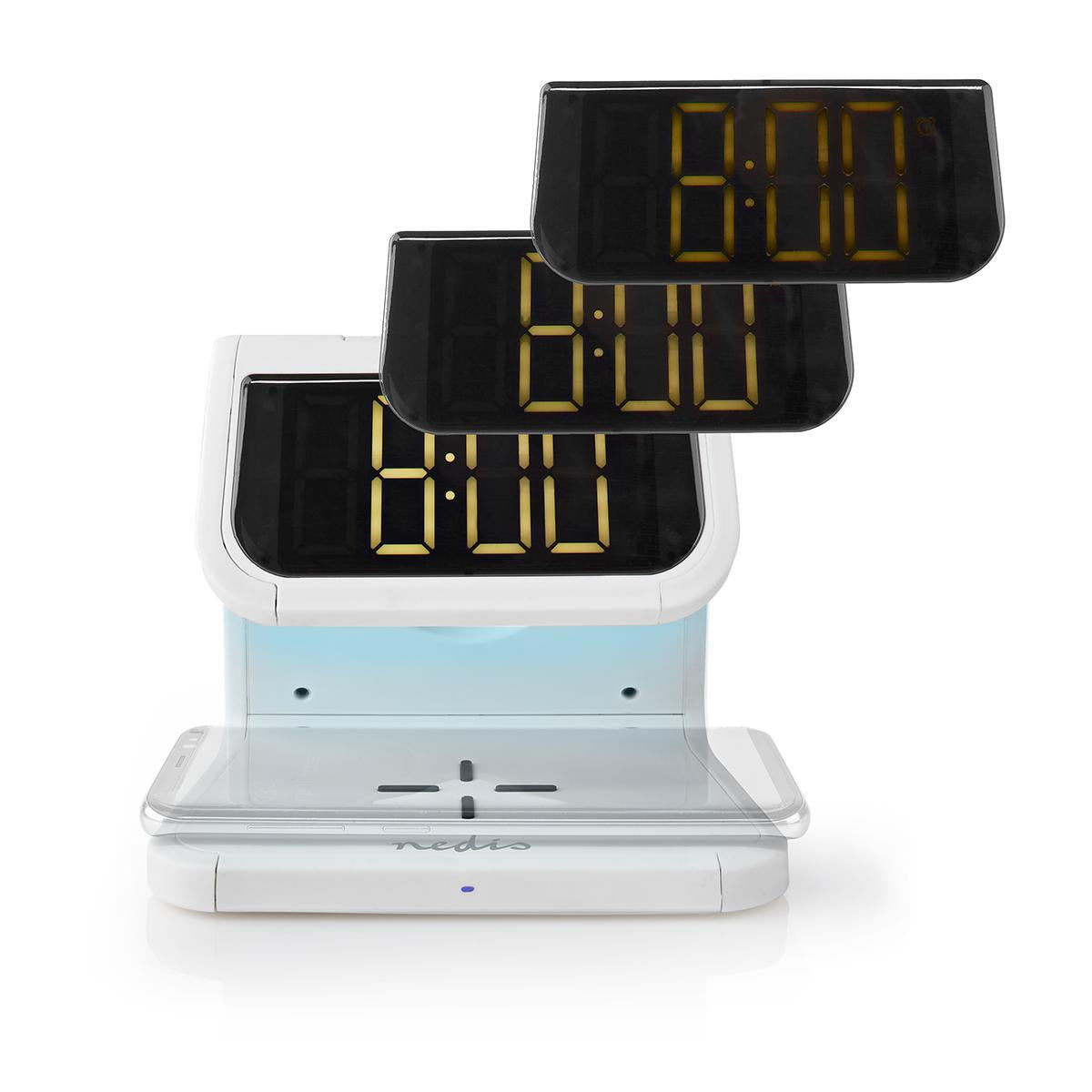 Wireless Charger for Alarm Clock | Qi certified | 5 / 7.5 / 10 W | USB-A Female | Night lamp | 2 Alarm times | Snooze function