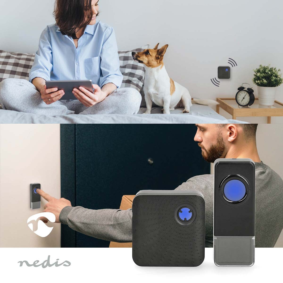 Wireless Doorbell Set | Mains Powered | 100 - 240 V AC 50/60 Hz | 1x 23A 12V | Volume: 110 dB | Signal range: 150 m | IP55 | Adjustable volume | 58 Melodies | 1 Receiver | Black