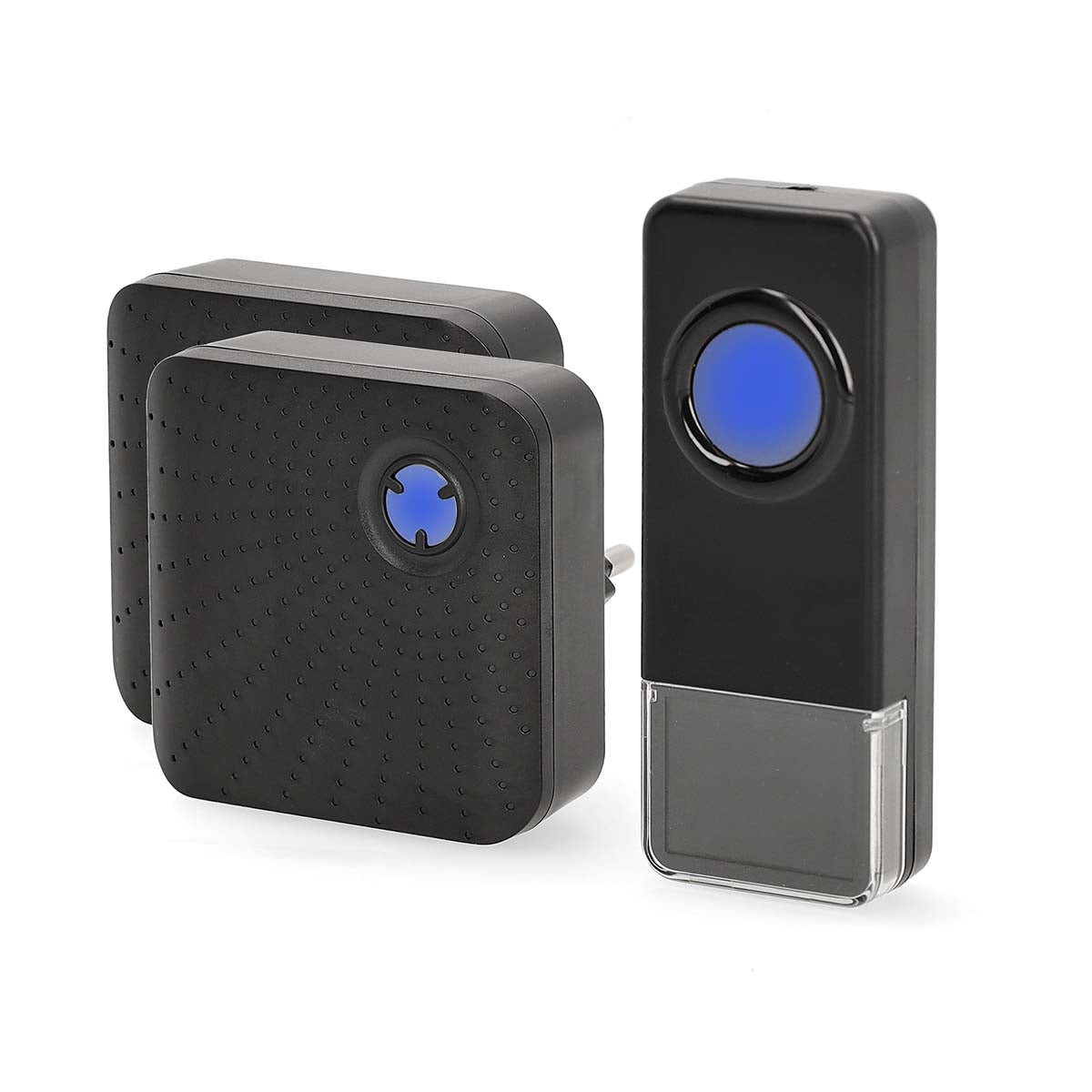 Wireless Doorbell Set | Mains Powered | 100 - 240 V AC 50/60 Hz | 1x 23A 12V | Volume: 110 dB | Signal range: 150 m | IP55 | Adjustable volume | 58 Melodies | 2 Receivers | Black