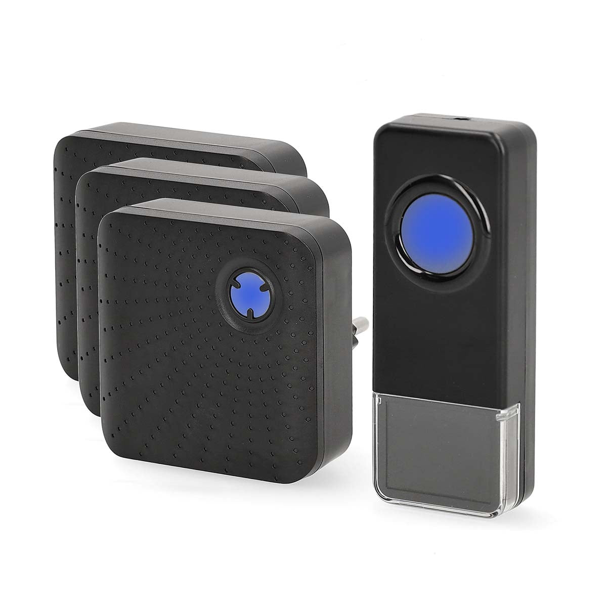 Wireless Doorbell Set | Mains Powered | 100 - 240 V AC 50/60 Hz | 1x 23A 12V | Volume: 110 dB | Signal range: 150 m | IP55 | Adjustable volume | 58 Melodies | 3 Receivers | Black
