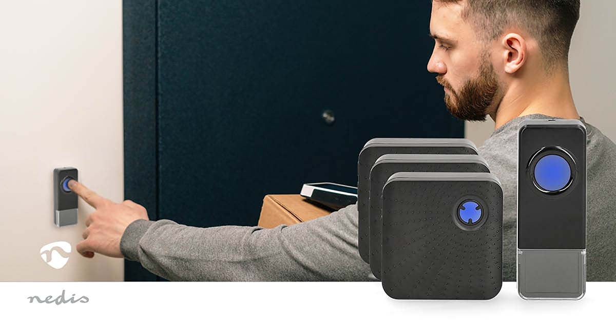 Wireless Doorbell Set | Mains Powered | 100 - 240 V AC 50/60 Hz | 1x 23A 12V | Volume: 110 dB | Signal range: 150 m | IP55 | Adjustable volume | 58 Melodies | 3 Receivers | Black