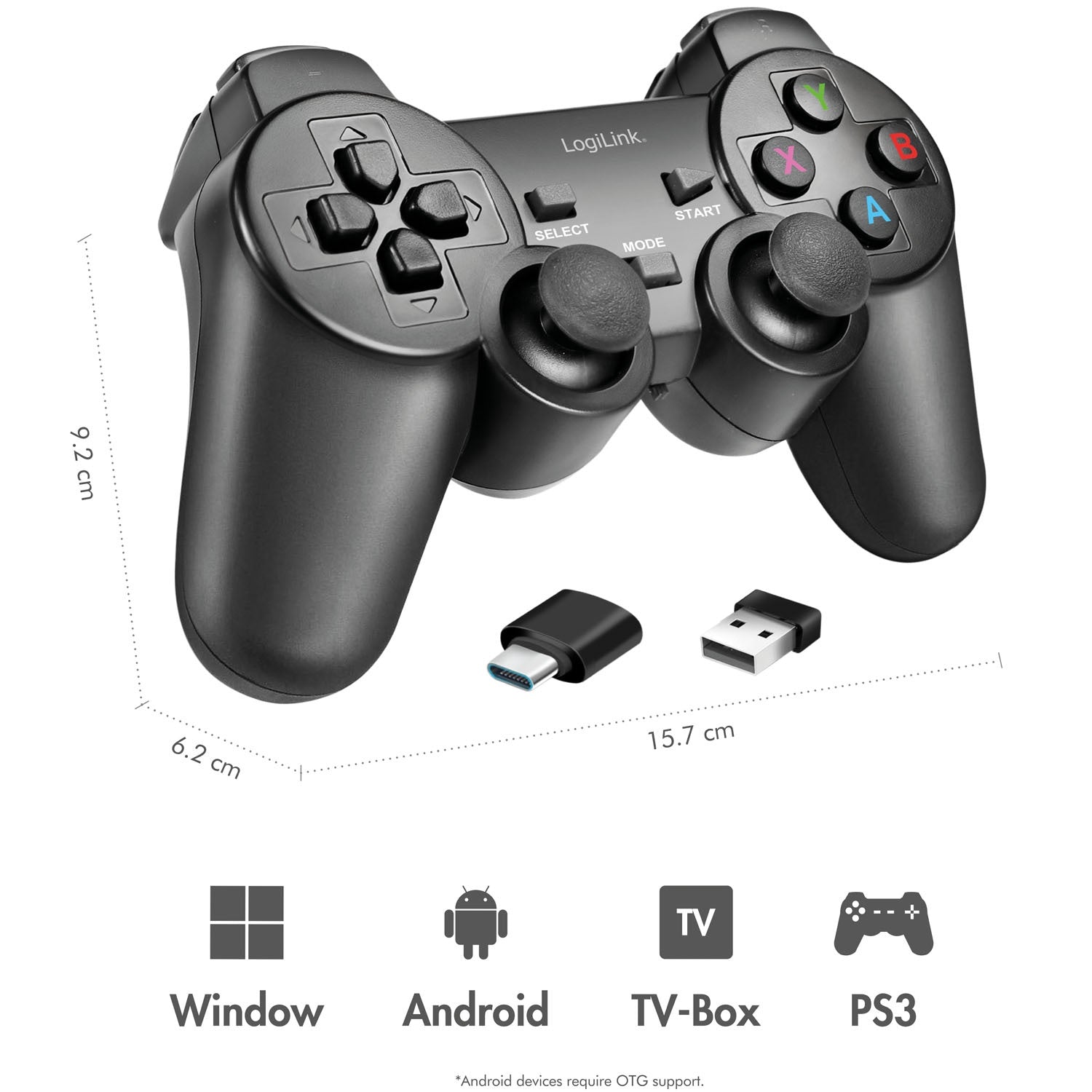 Wireless Gamepad 2.4 GHz, Black – PC & Android Compatible